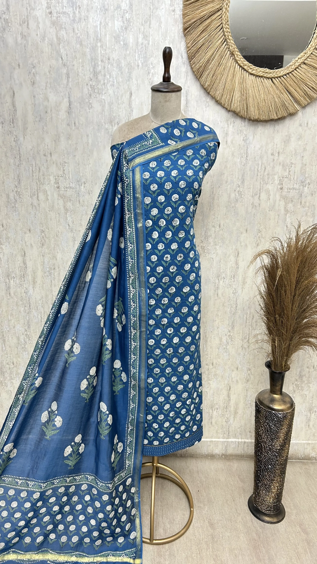 Golden Floral Elegance Cotton Unstitched suit