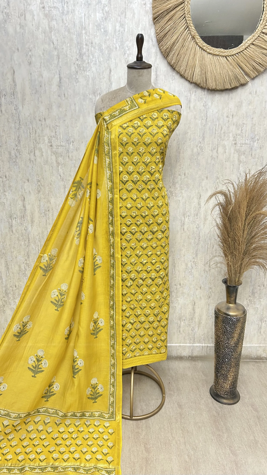 Golden Floral Elegance Cotton Unstitched suit