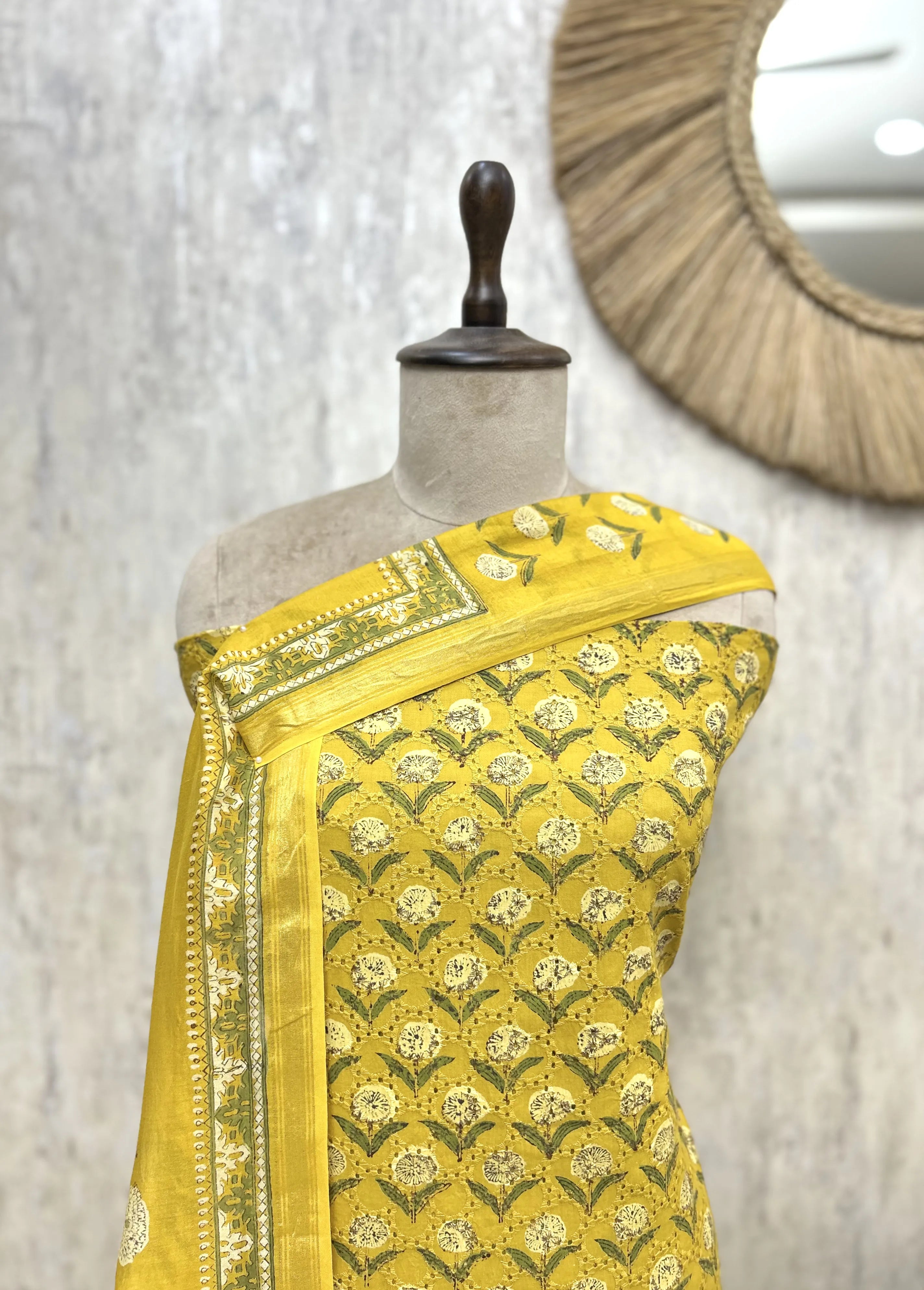 Golden Floral Elegance Cotton Unstitched suit