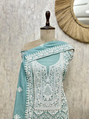 Mint Chikankari Grace mul cotton Unstitched suit