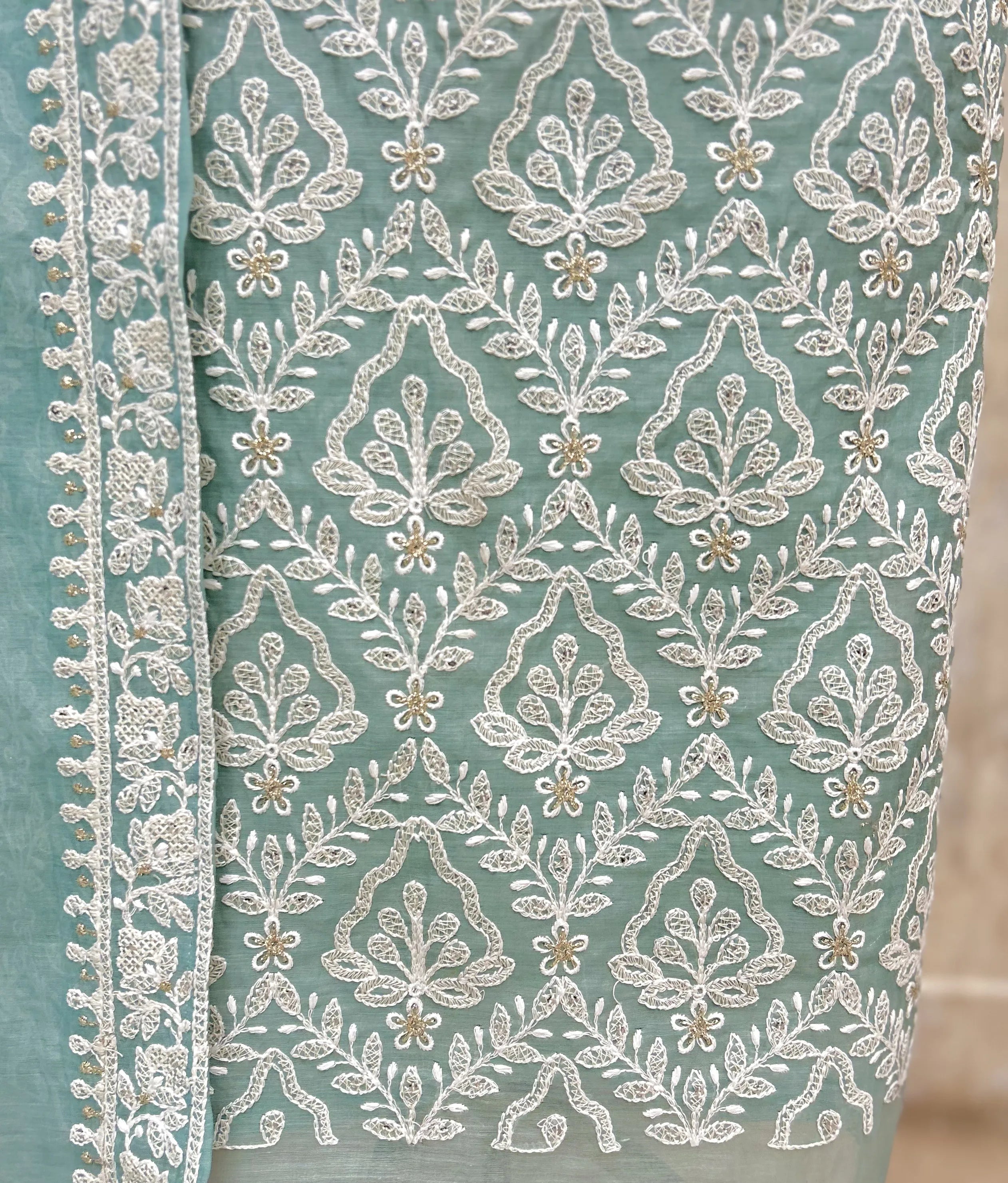 Mint Chikankari Grace mul cotton Unstitched suit