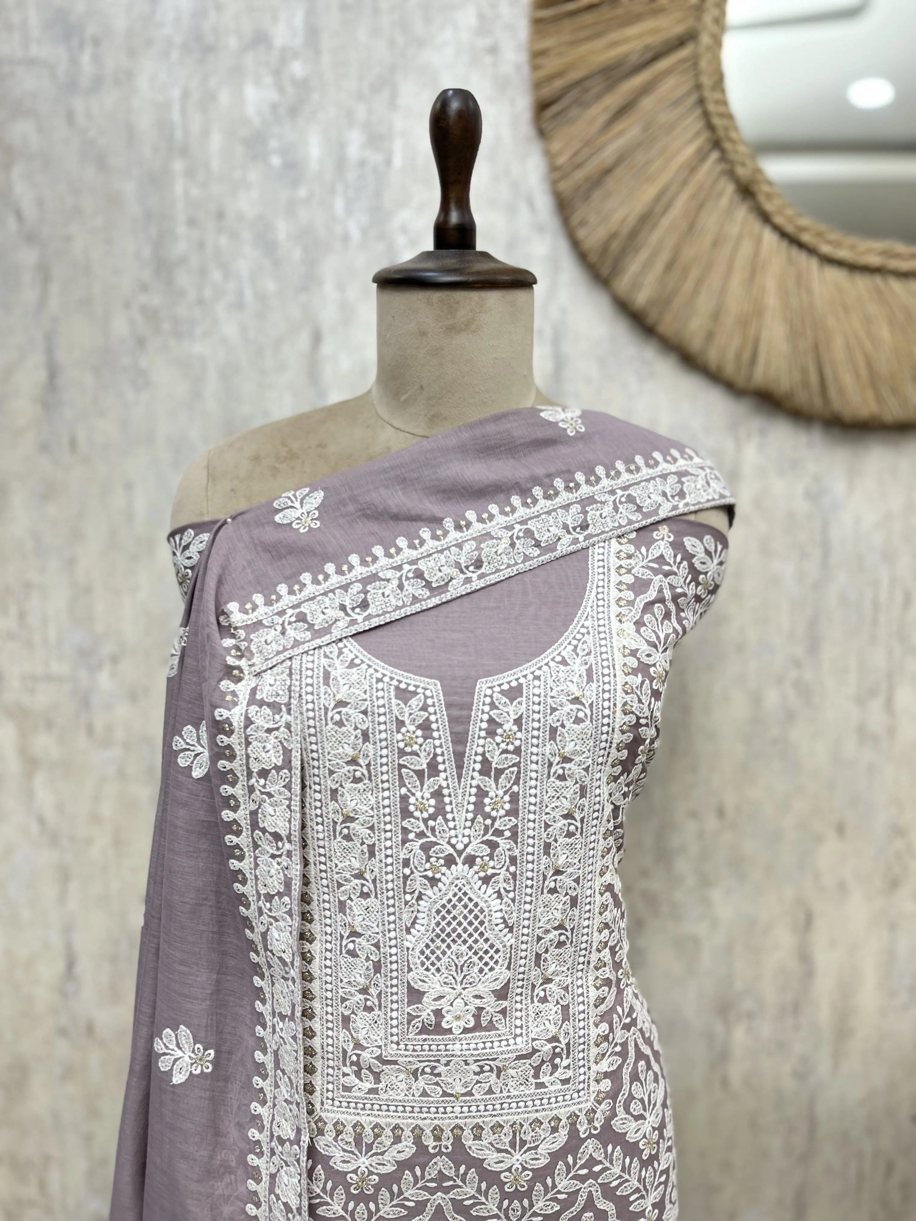 Mint Chikankari Grace mul cotton Unstitched suit