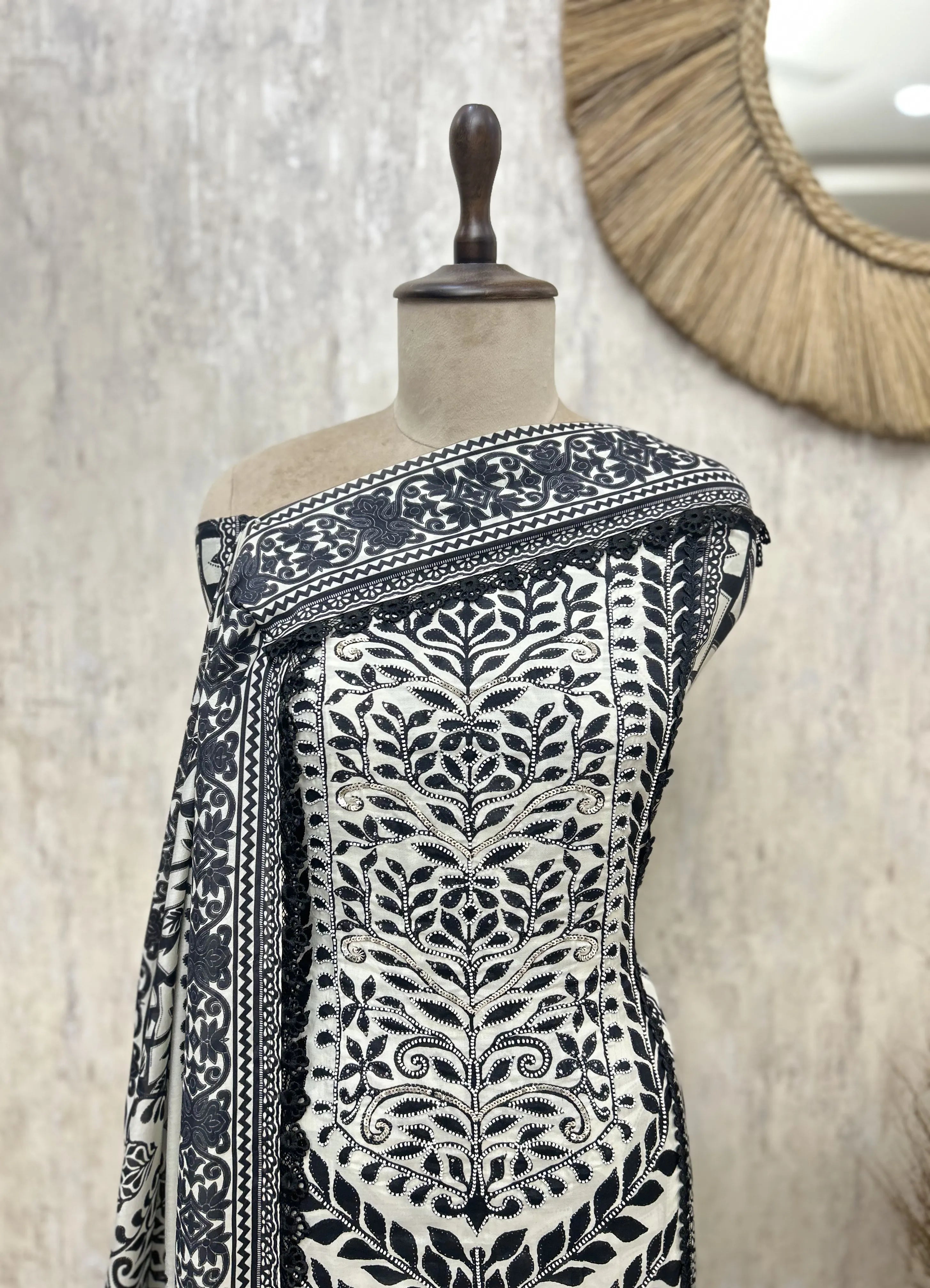Indigo Embroidered Elegance Muslin Unstitched suit