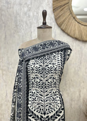 Indigo Embroidered Elegance Muslin Unstitched suit