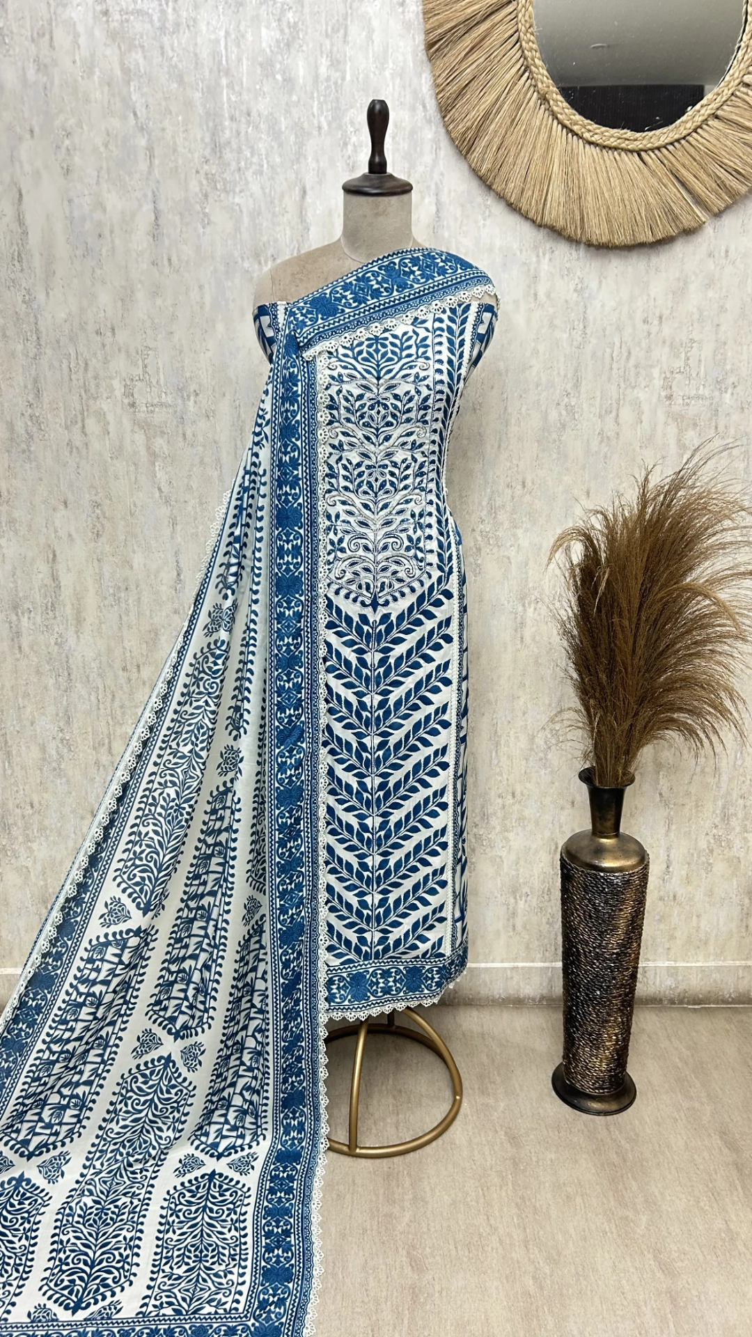 Indigo Embroidered Elegance Muslin Unstitched suit