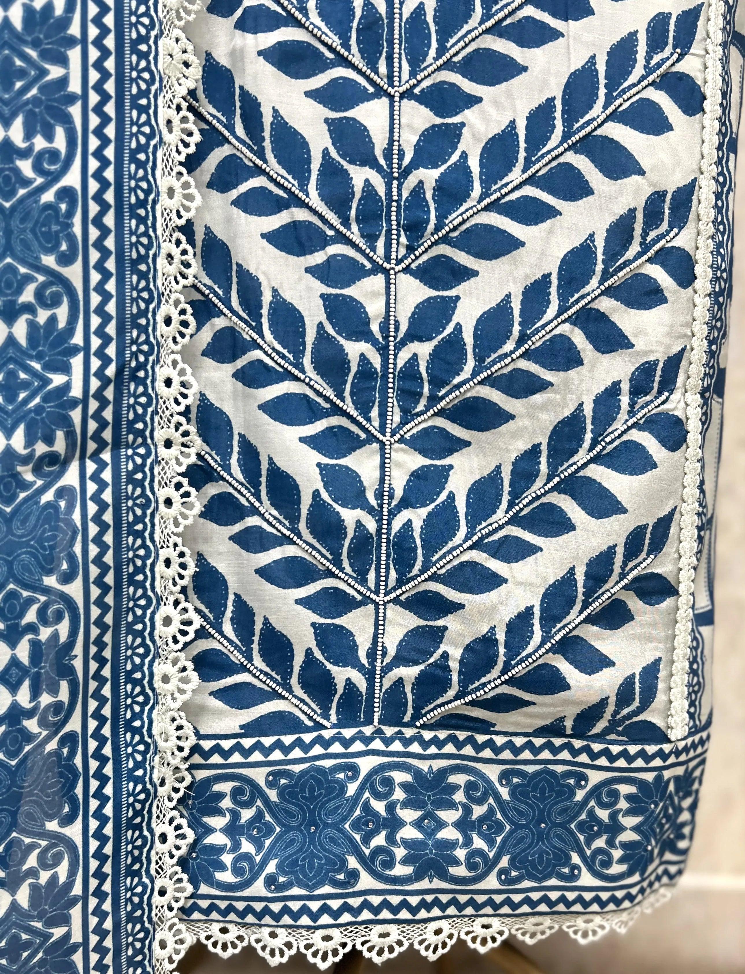 Indigo Embroidered Elegance Muslin Unstitched suit