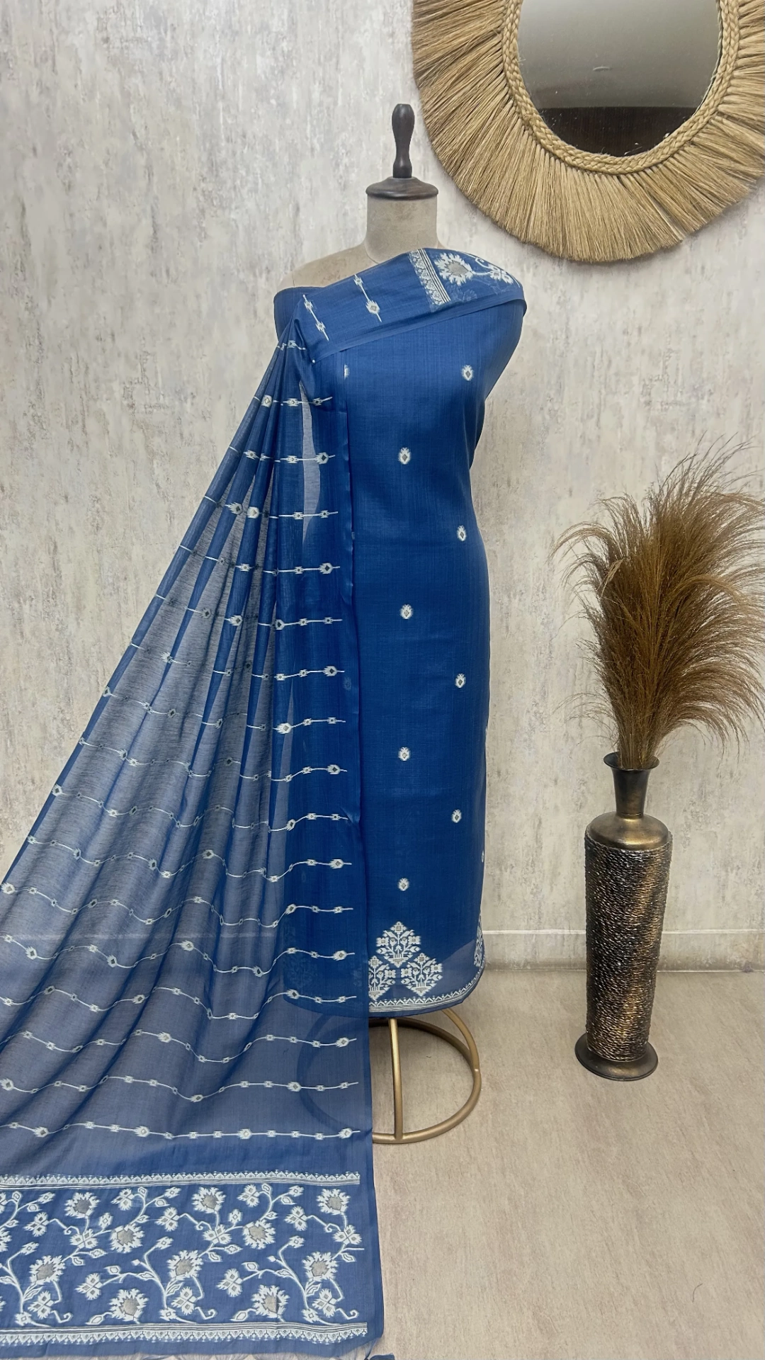 Indigo Jamdani Unstitched suit