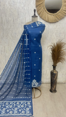 Indigo Jamdani Unstitched suit