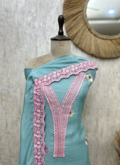 Floral Lace Garden Mul Chanderi Unstitched Suit