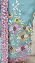 Floral Lace Garden Mul Chanderi Unstitched Suit