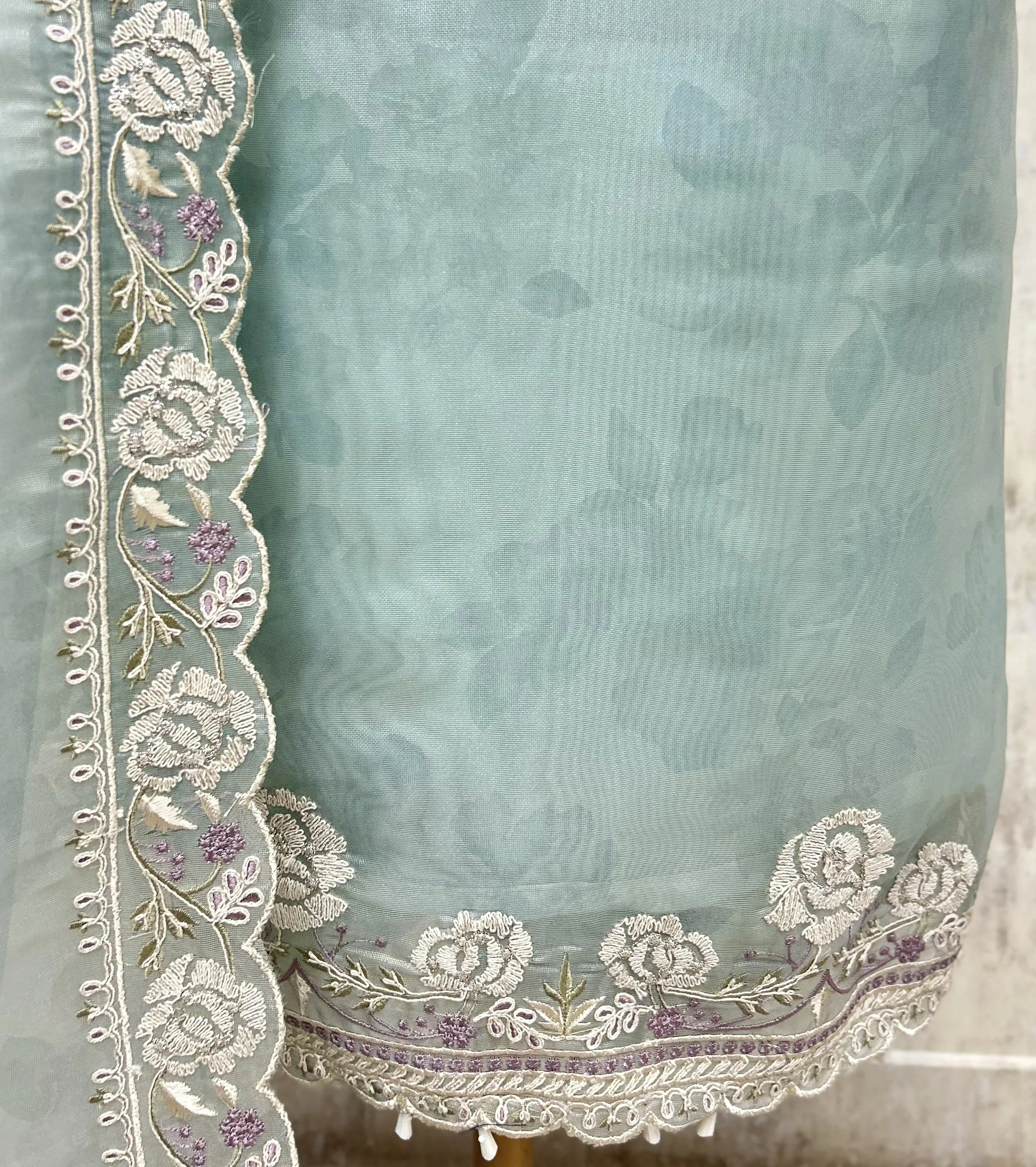 Rose Embroidered Glass Organza Unstitched Suit