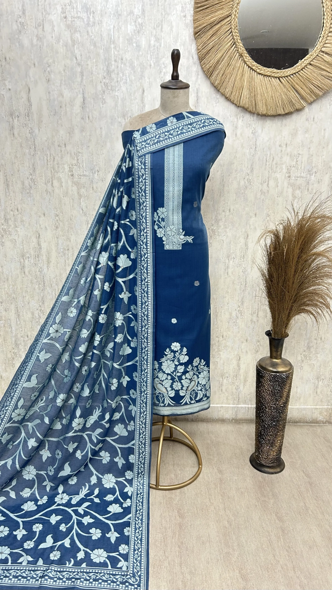 Indigo Jamdani Unstitched suit