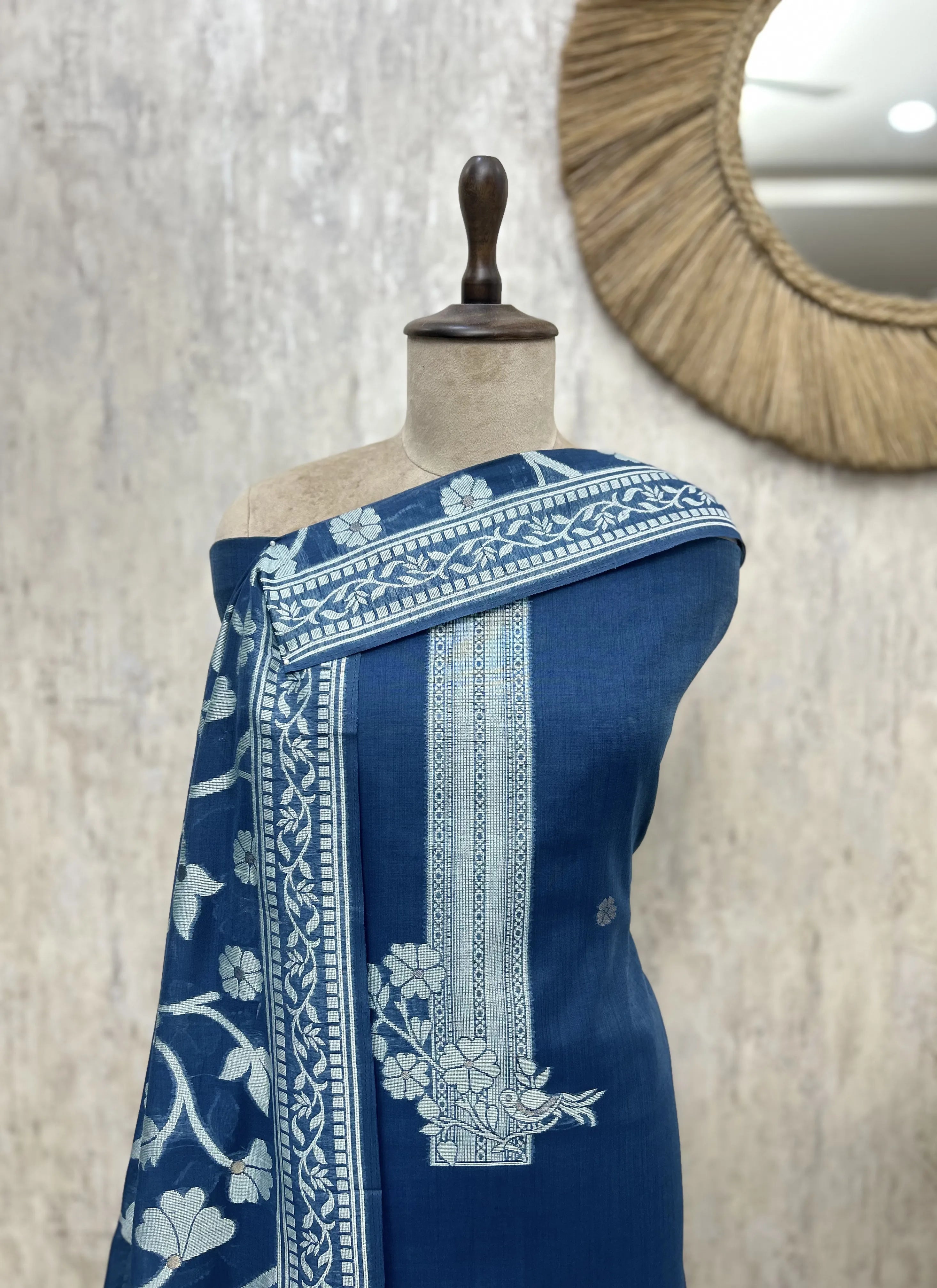 Indigo Jamdani Unstitched suit
