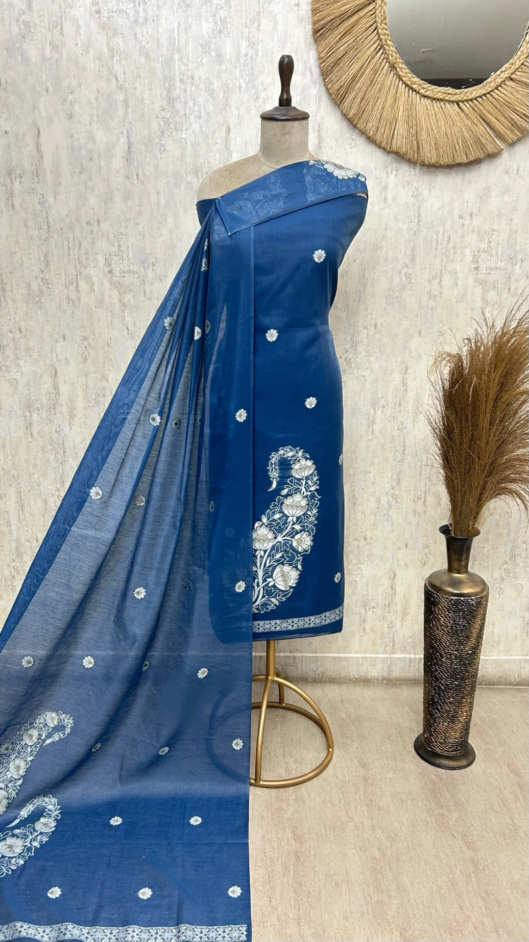 Indigo Jamdani Unstitched suit