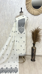 Fine Cotton Chanderi Unstitched Suit with Elephant Motifs