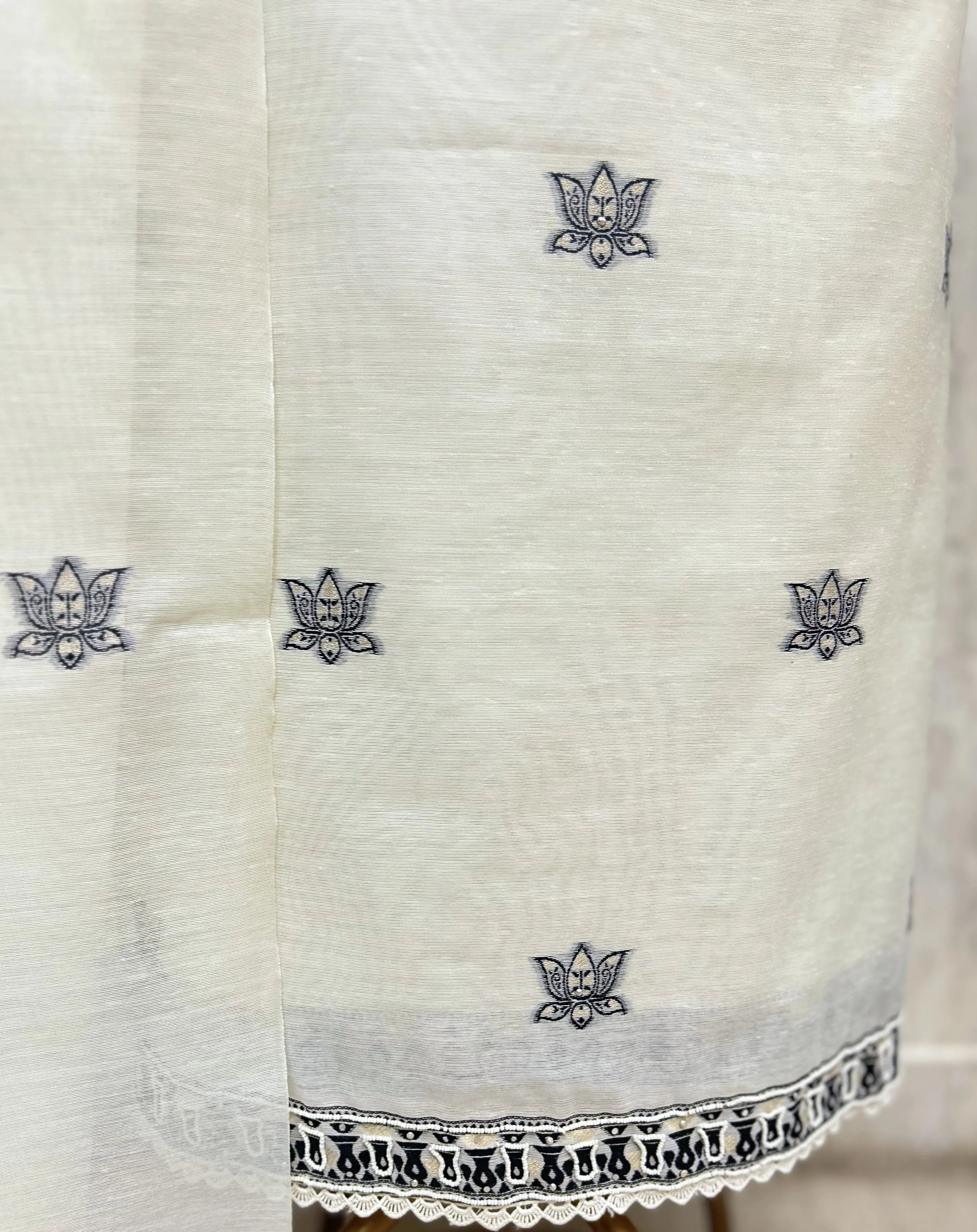 Fine Cotton Chanderi Unstitched Suit with Elephant Motifs