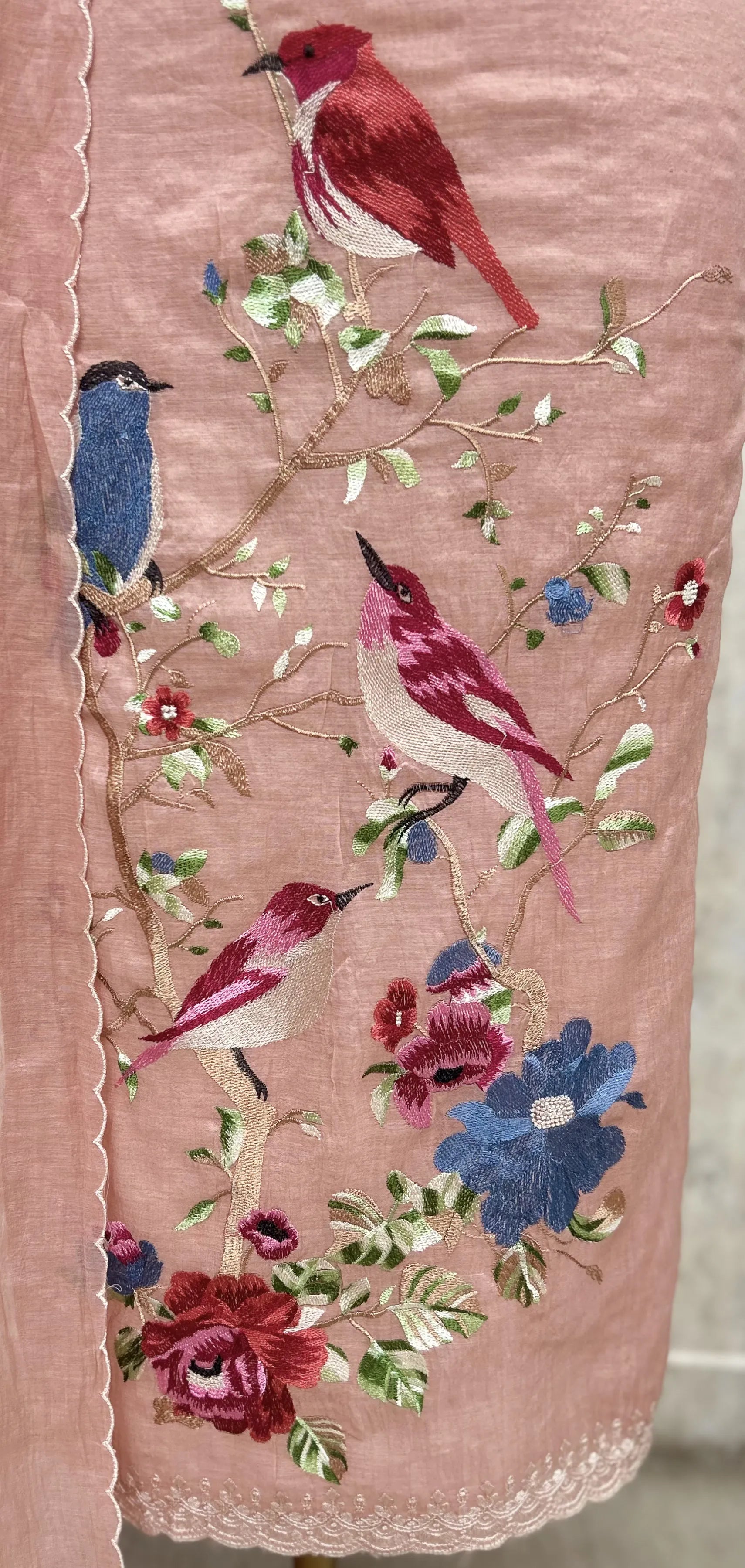 Graceful Mul Unsitched Suit with Bird Motif