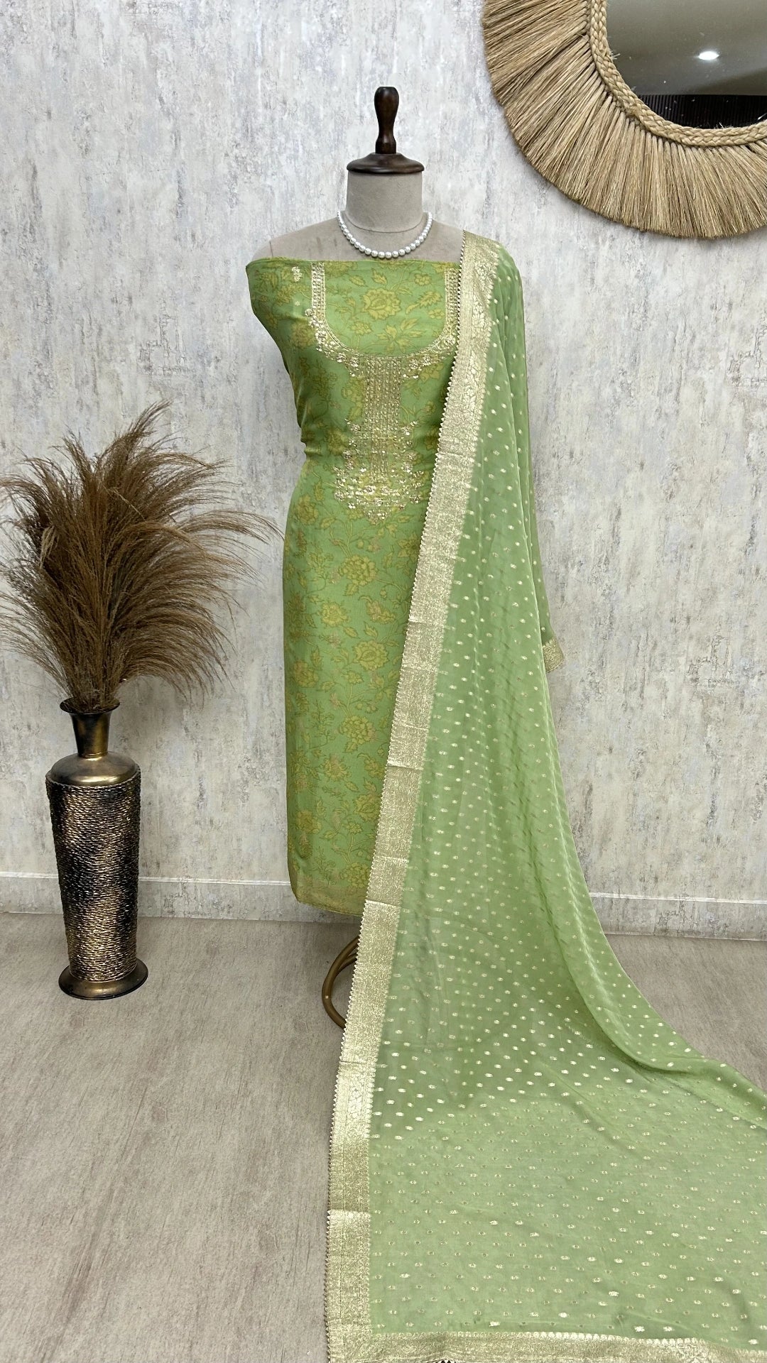Zardozi Neckline Organza Unstitched Suit Set