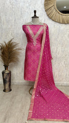 Chinon Unstitched Suit Set With Embroidered Neckline