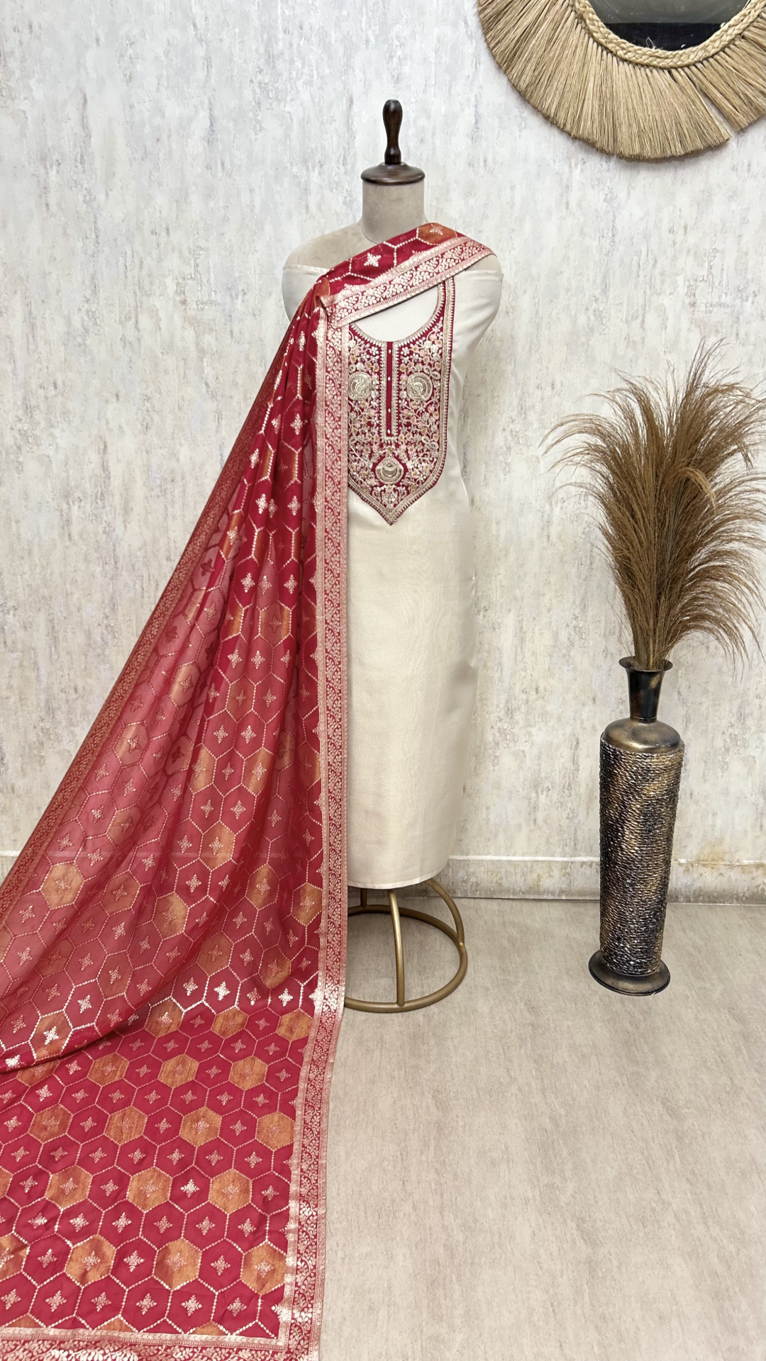 A Tale in Fine Detailing of Tissue Organza Unstitched Suits