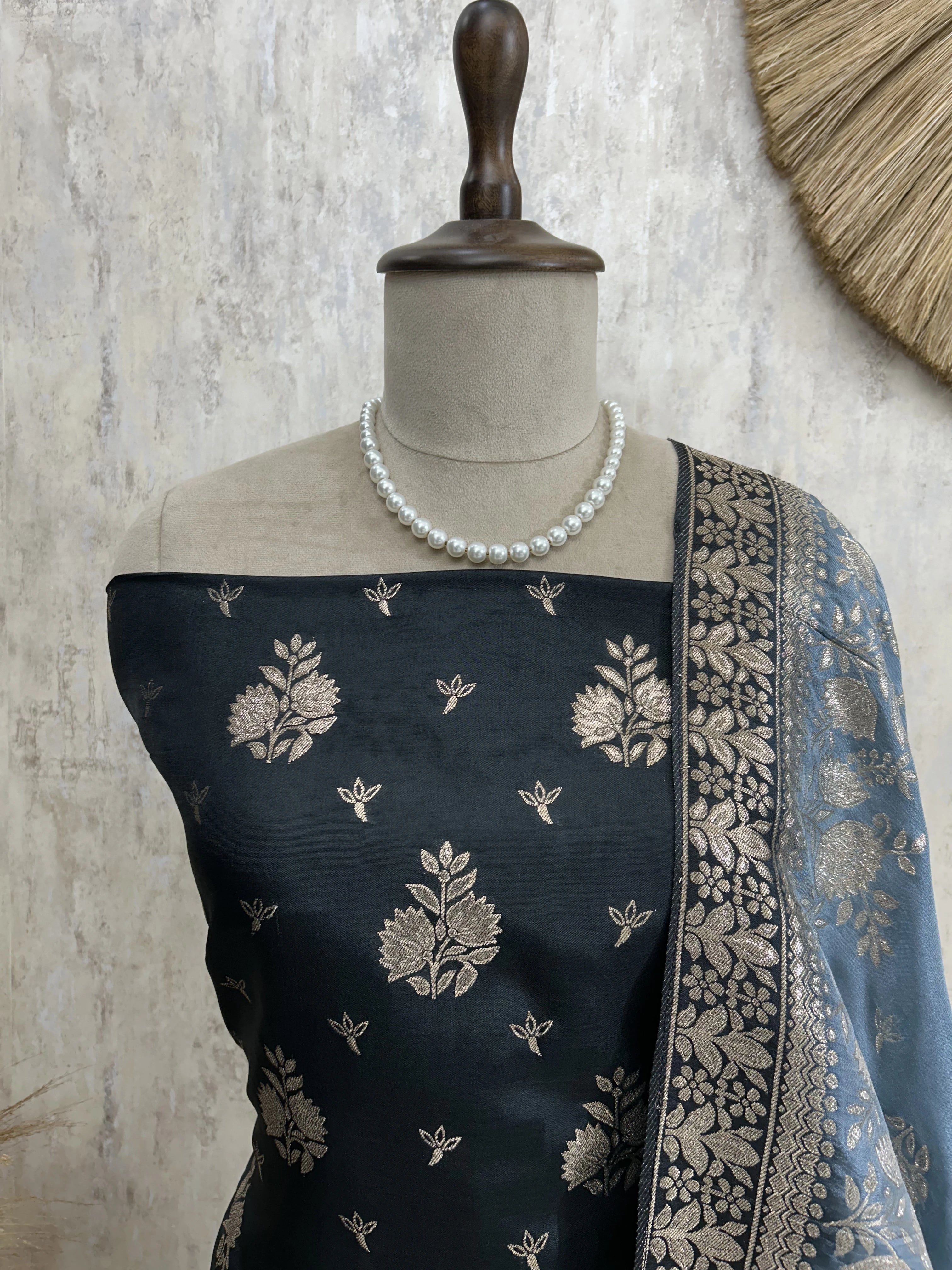 Banarasi Silk Unstitched Suit Set