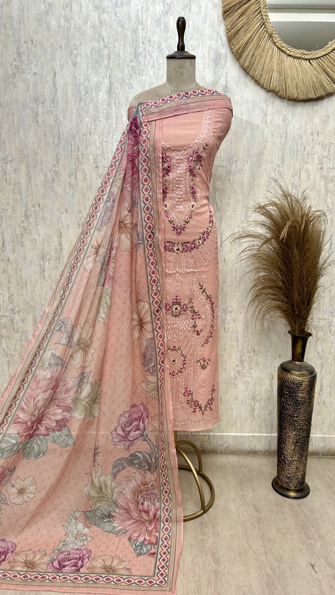 Floral embroidered mul unstitched suit