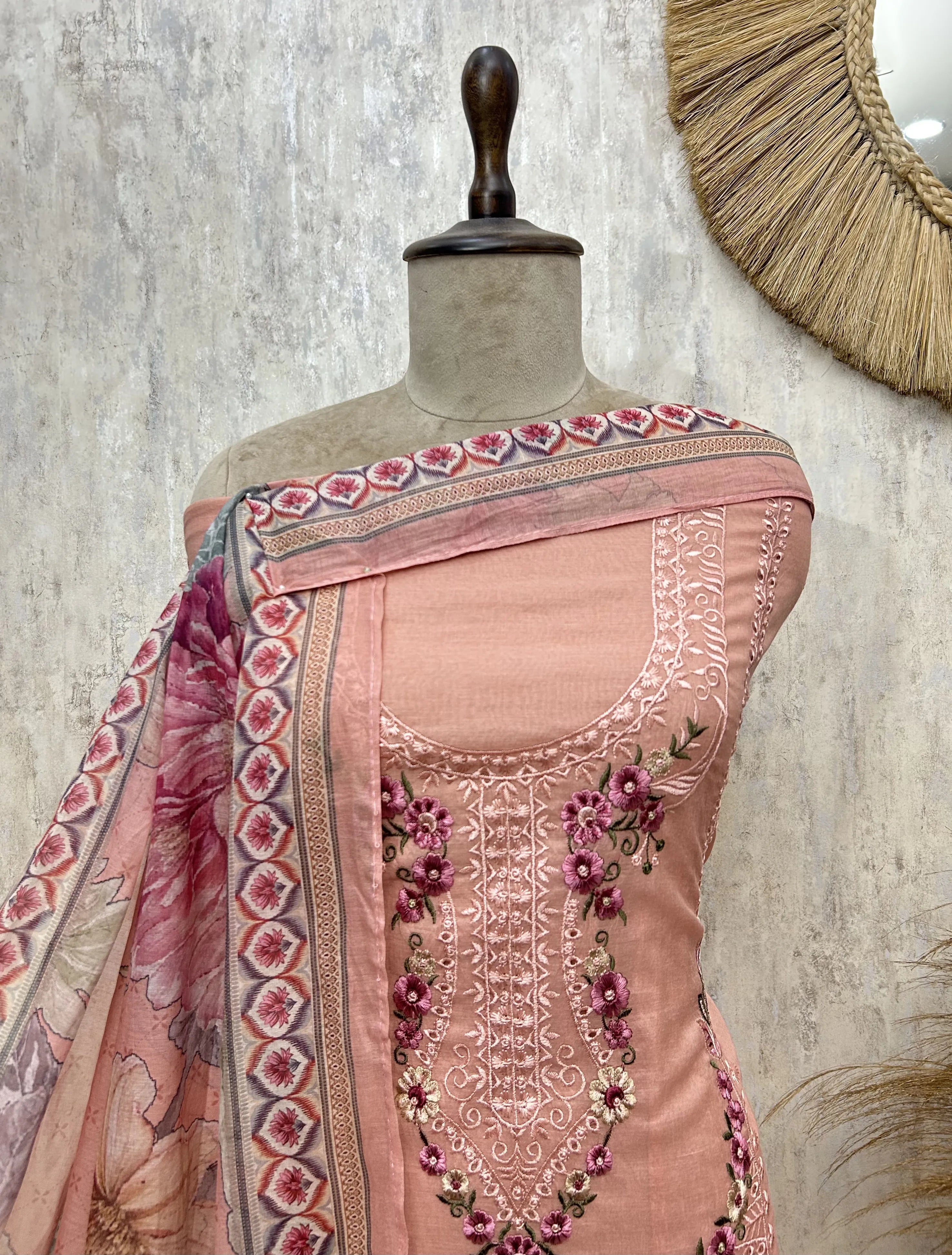 Floral embroidered mul unstitched suit