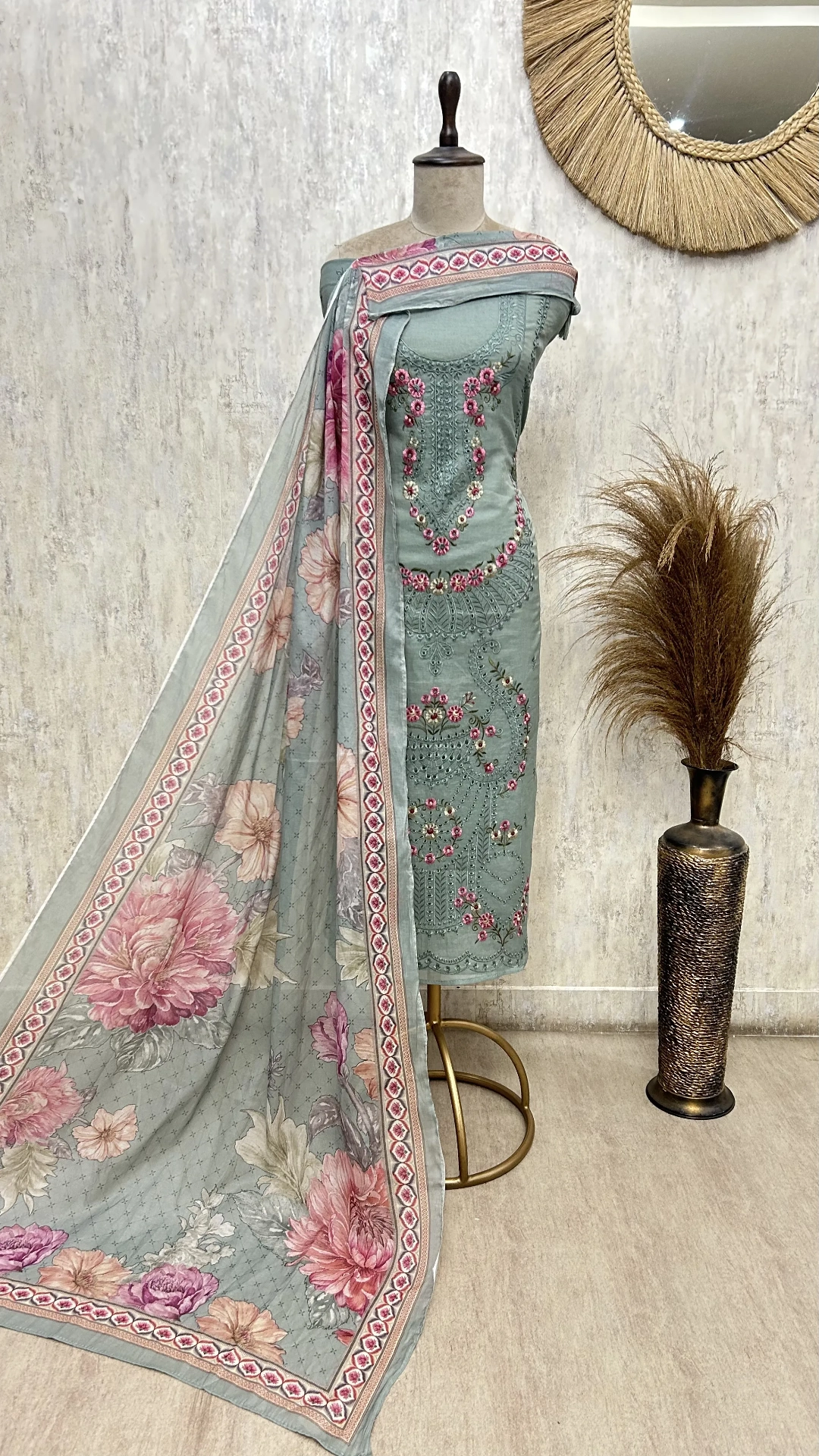 Floral embroidered mul unstitched suit