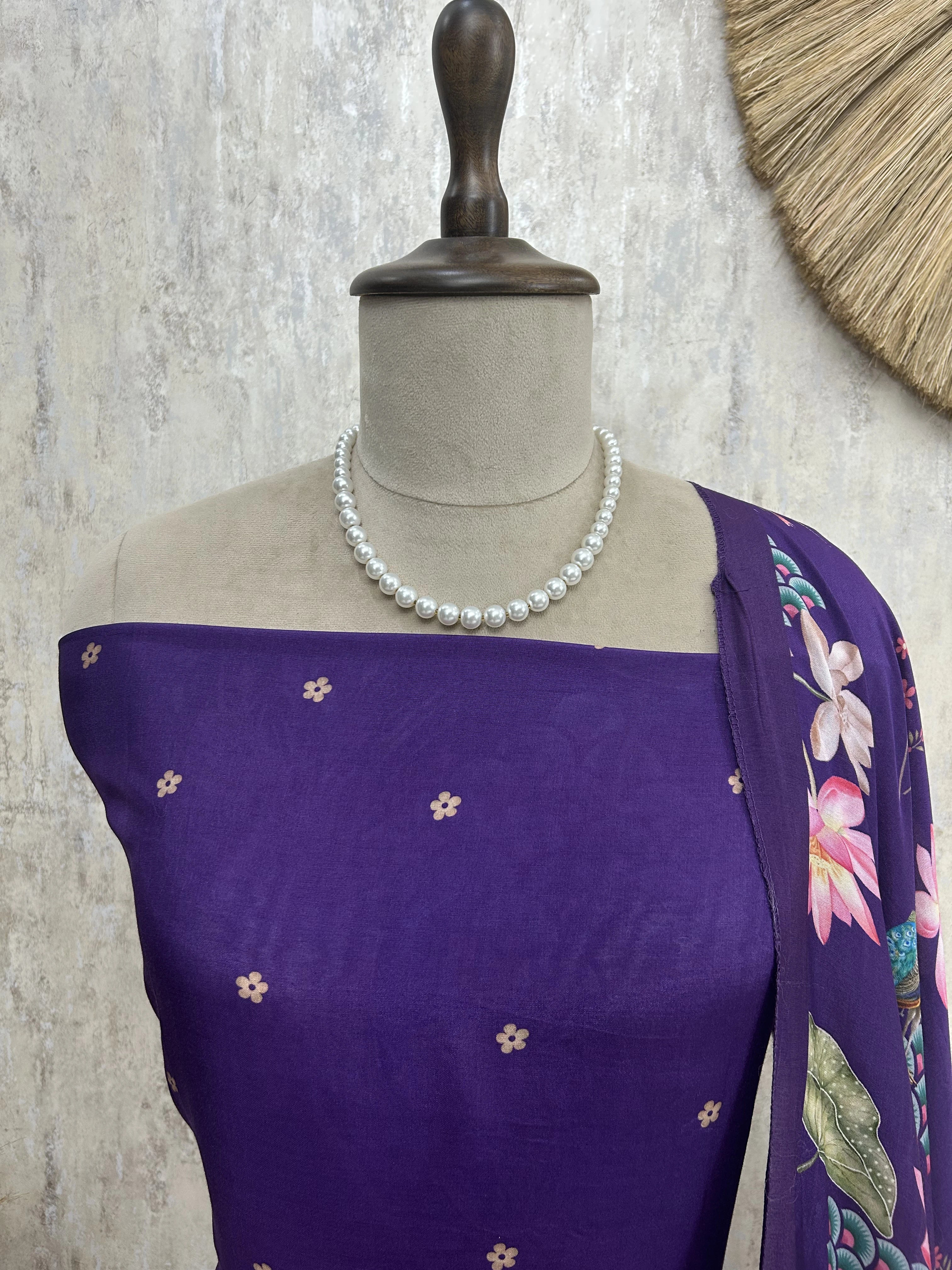 Peacock Print Muslin Unstitched Suit Set