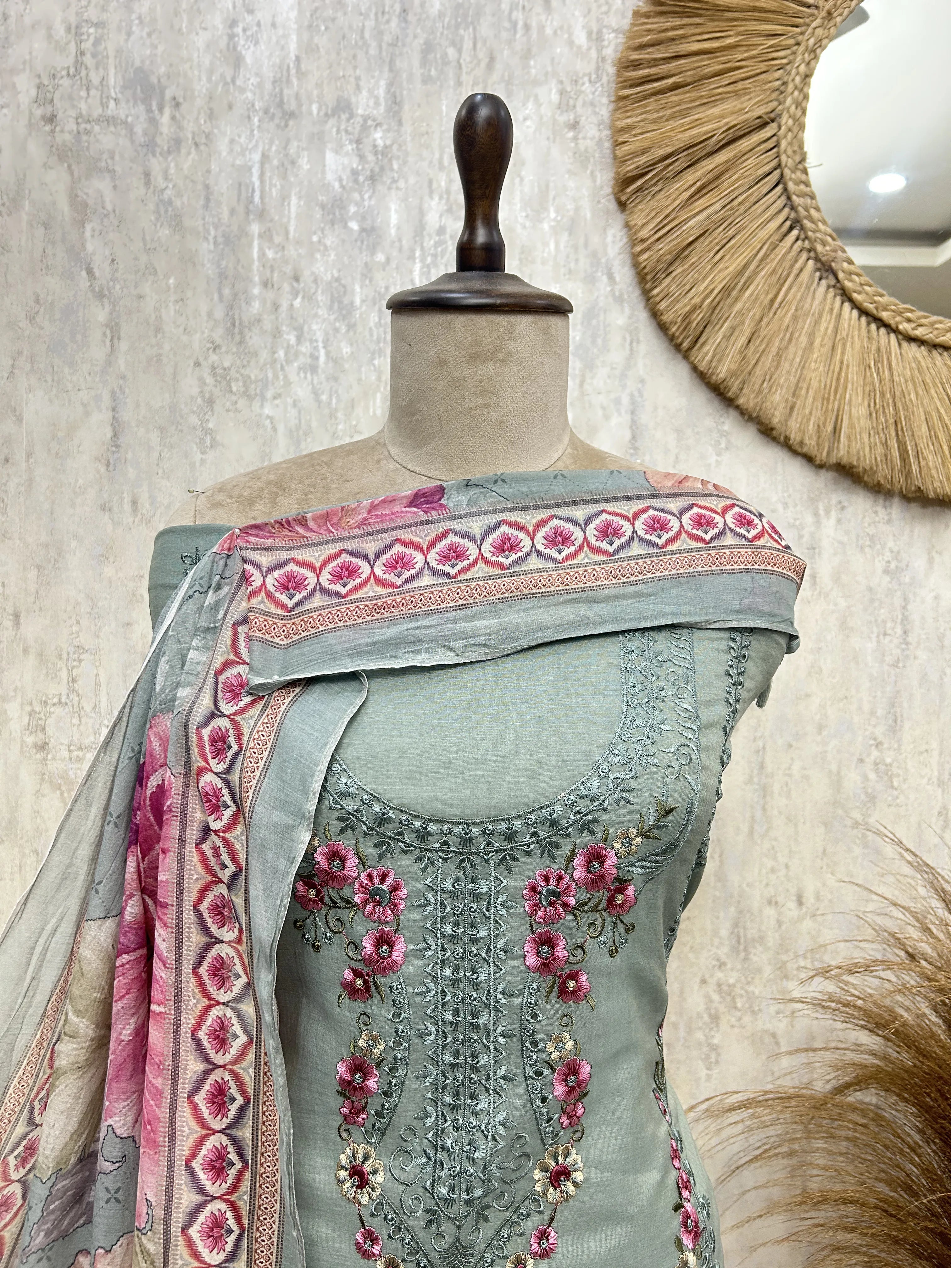 Floral embroidered mul unstitched suit