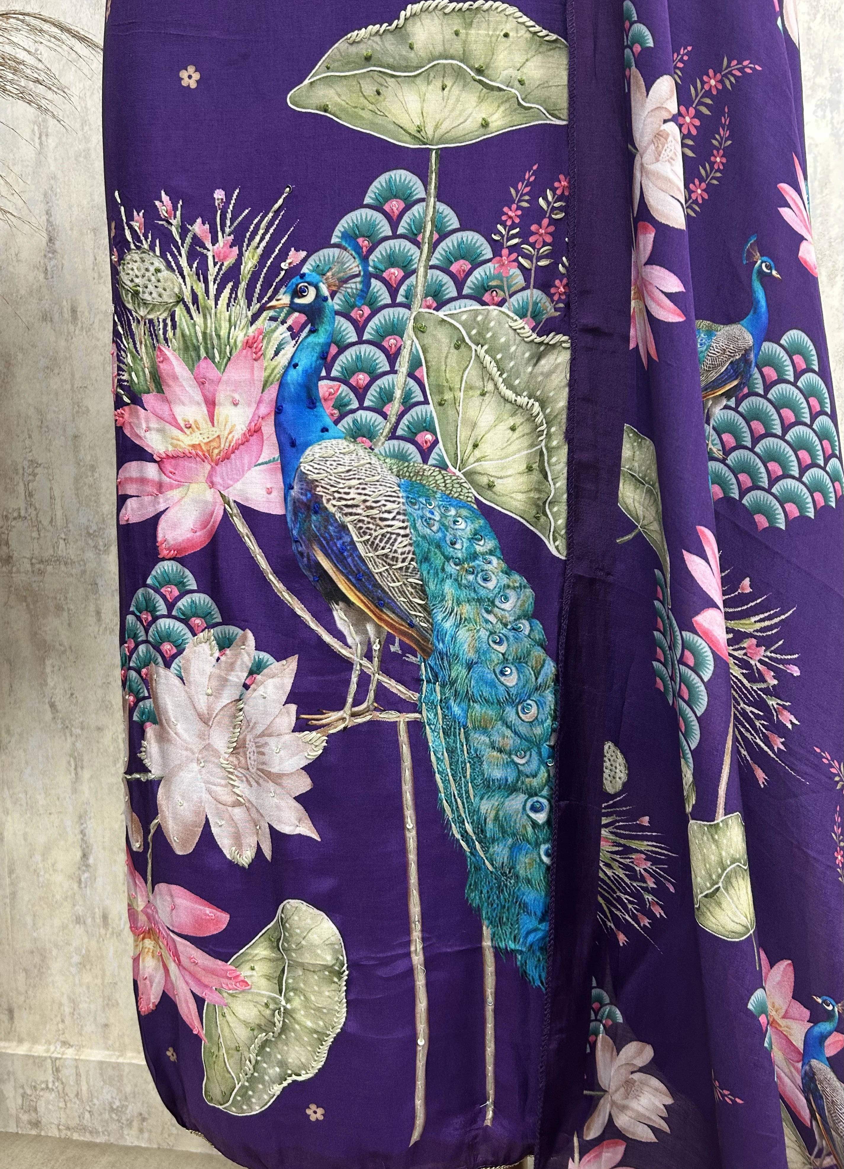 Peacock Print Muslin Unstitched Suit Set