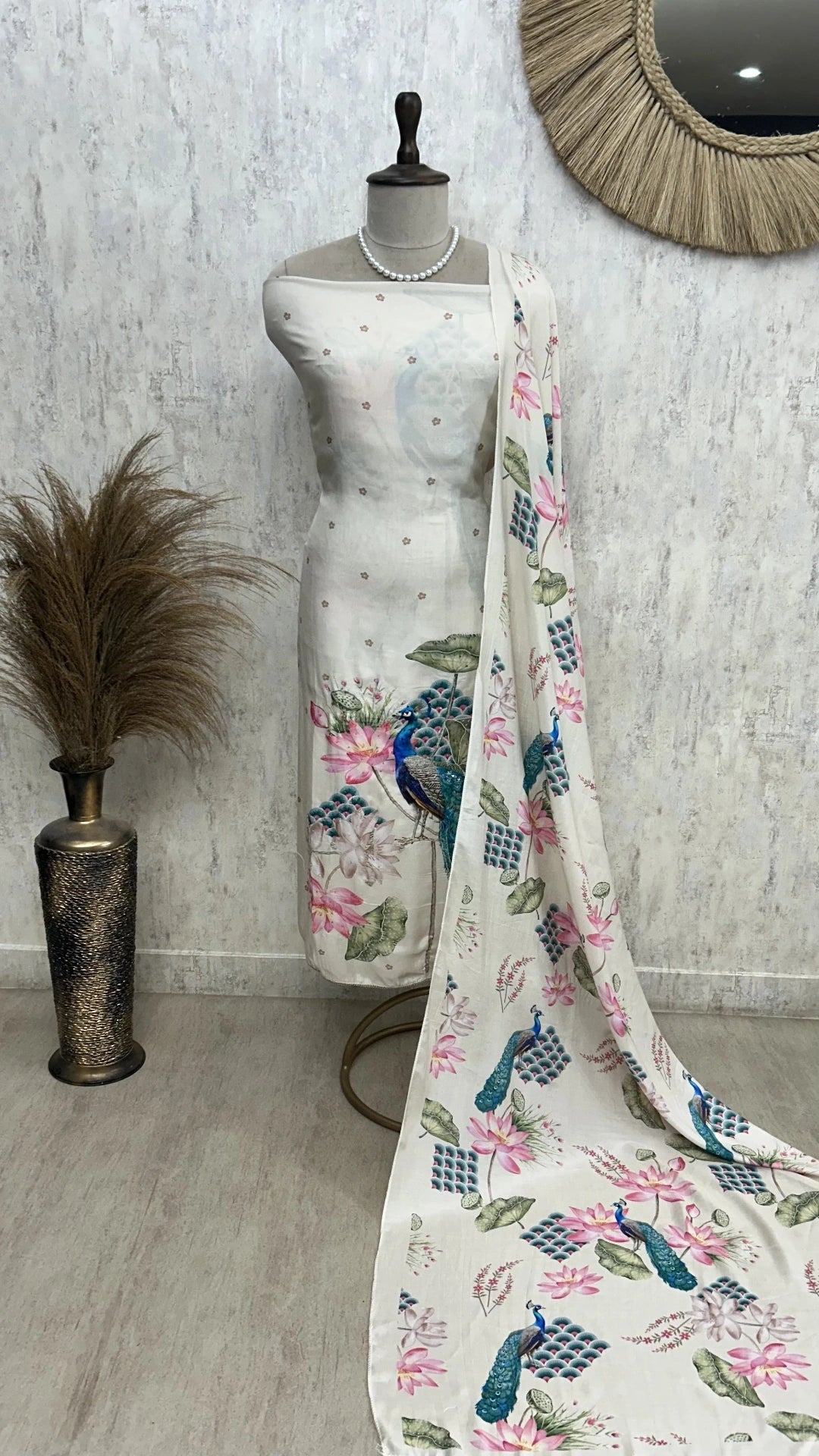 Peacock Print Muslin Unstitched Suit Set