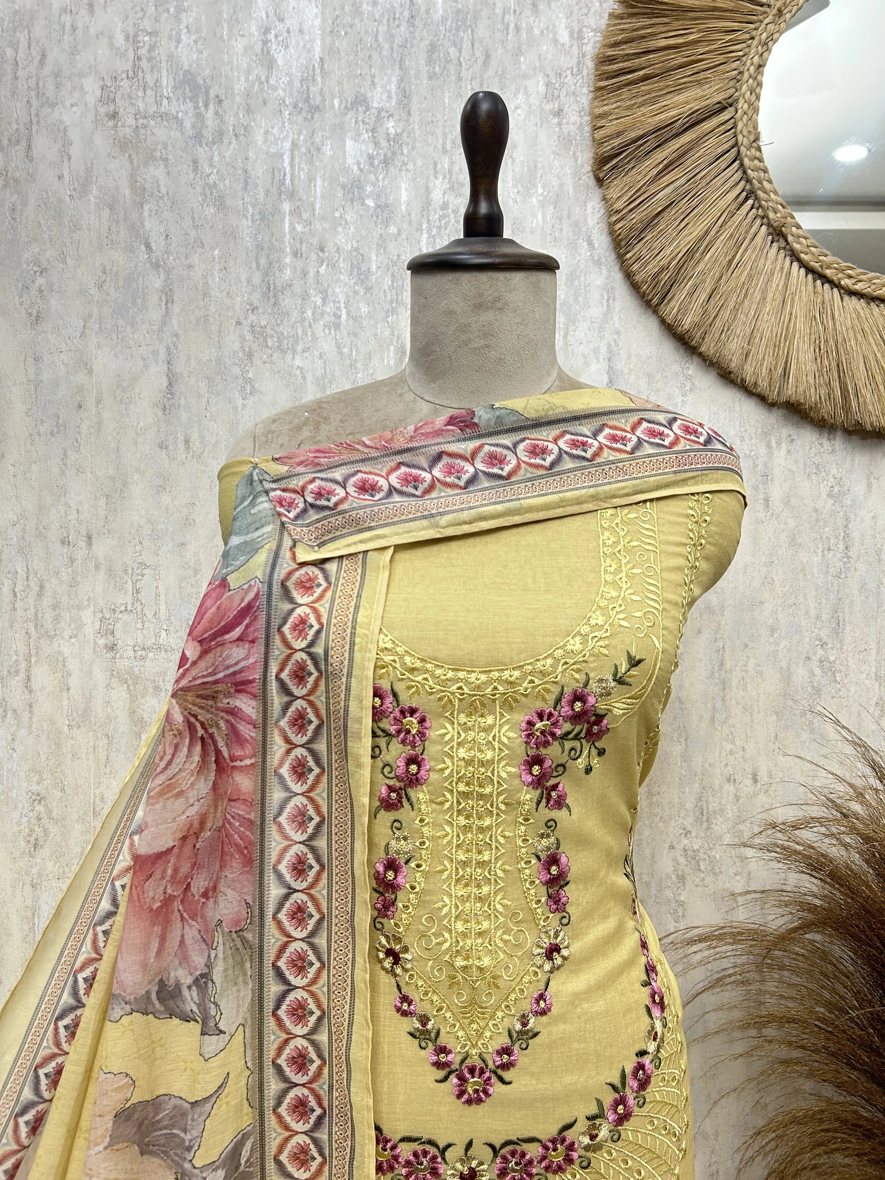 Floral embroidered mul unstitched suit