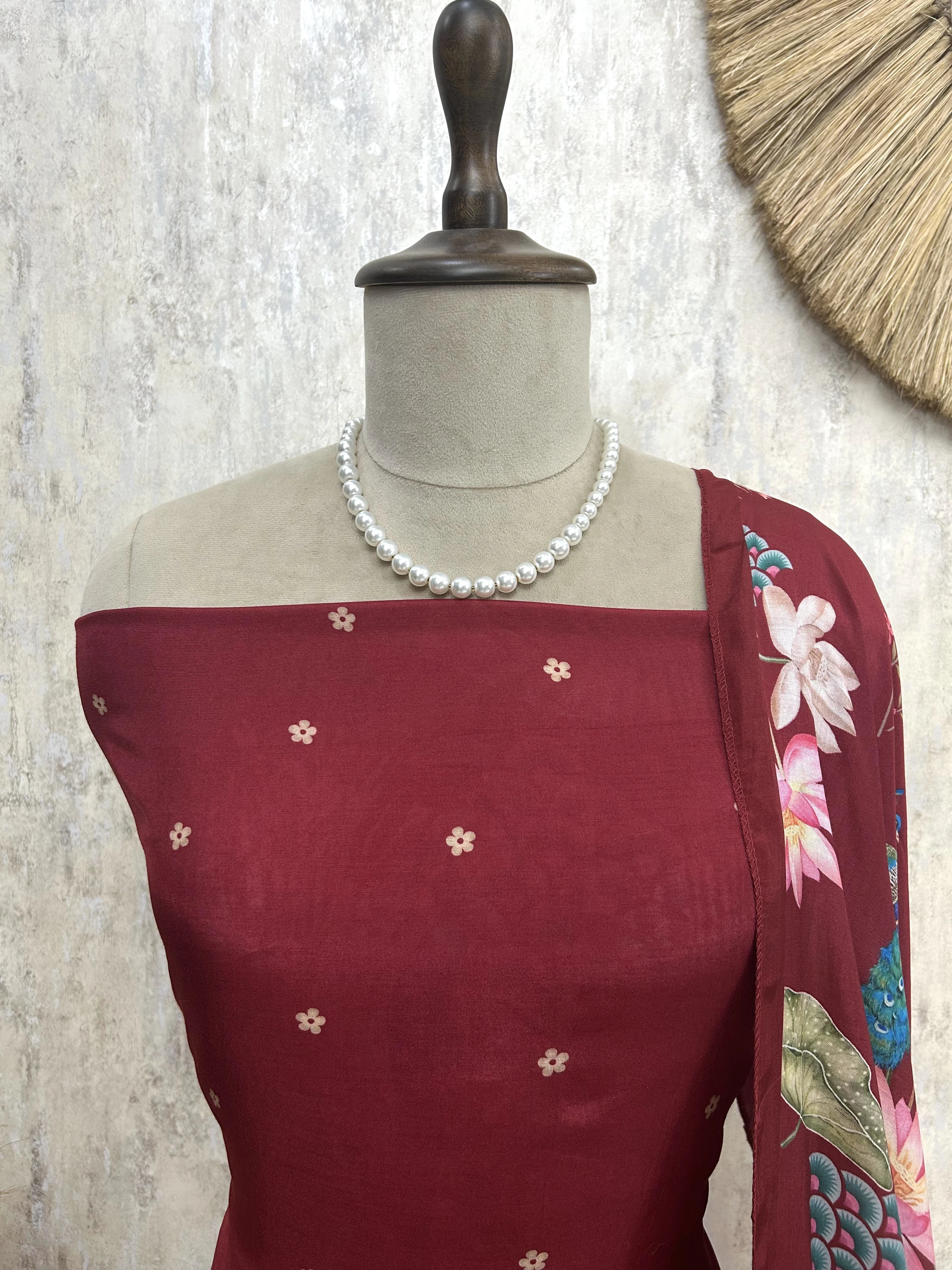 Peacock Print Muslin Unstitched Suit Set