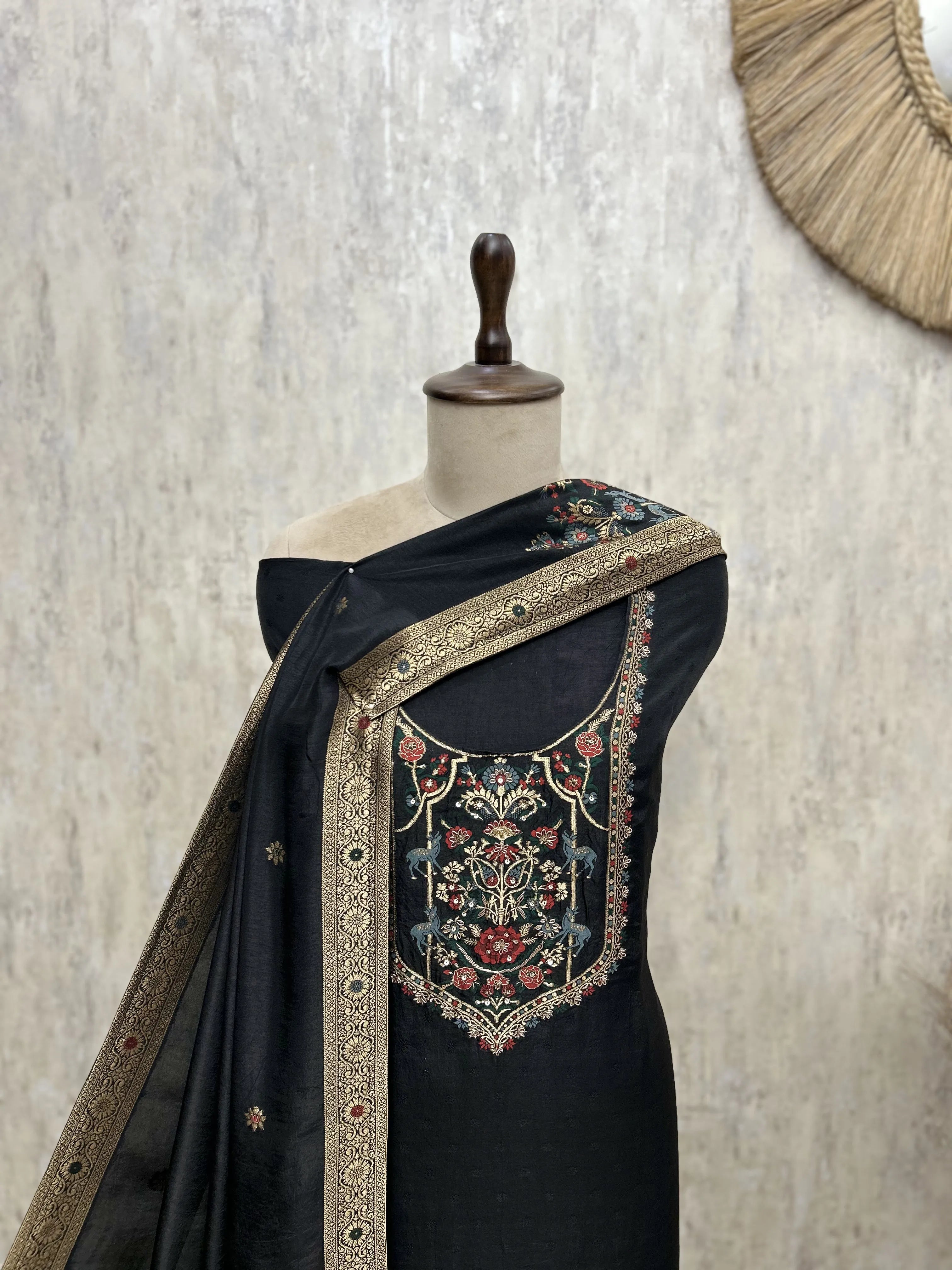 The Poetry of Heritage Embroidery Tussar Silk Unstitched Suits