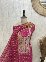 Zari-Encrusted Elegance Tafetta Silk Unstitched Suits