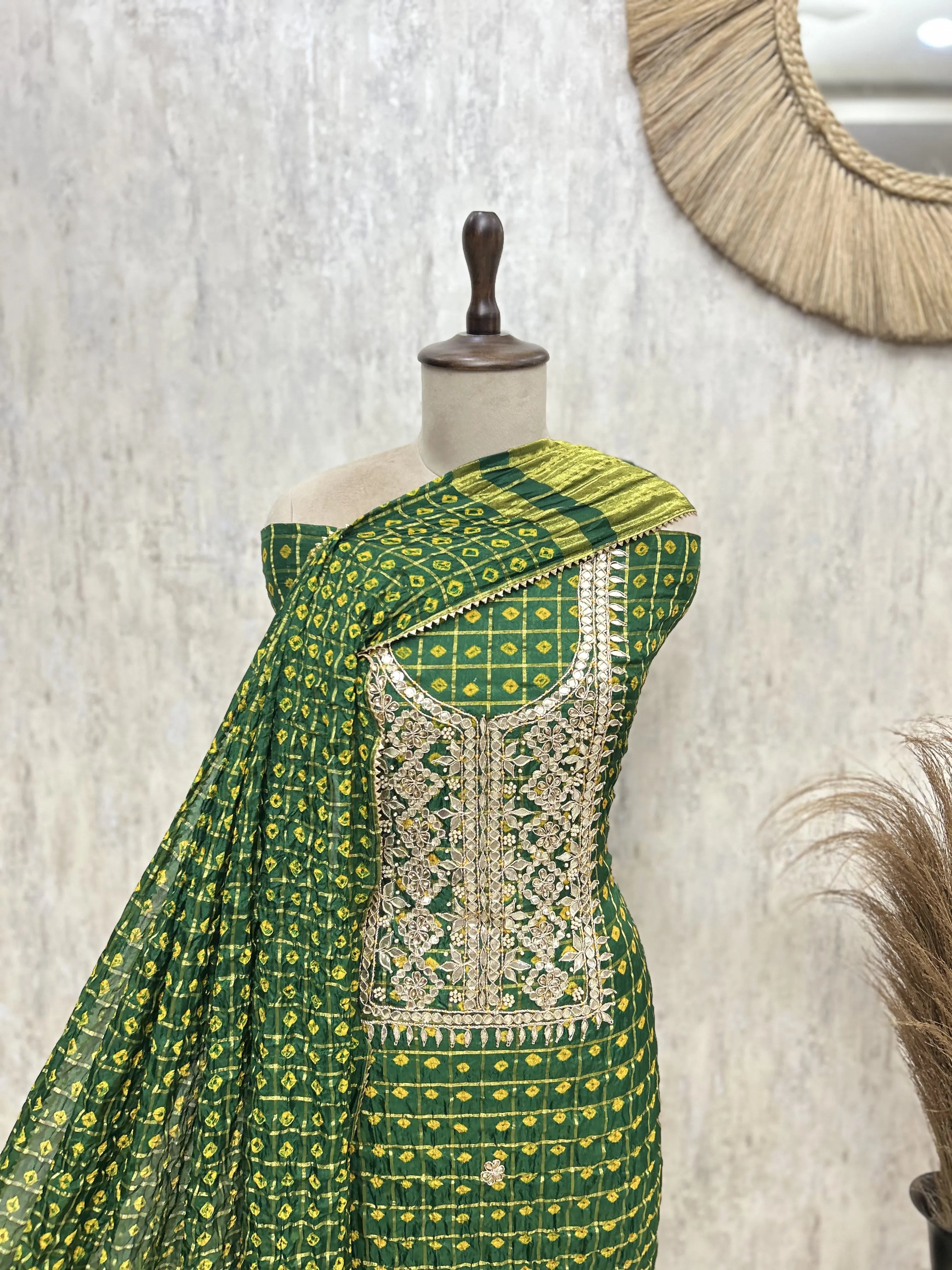 Zari-Encrusted Elegance Tafetta Silk Unstitched Suits