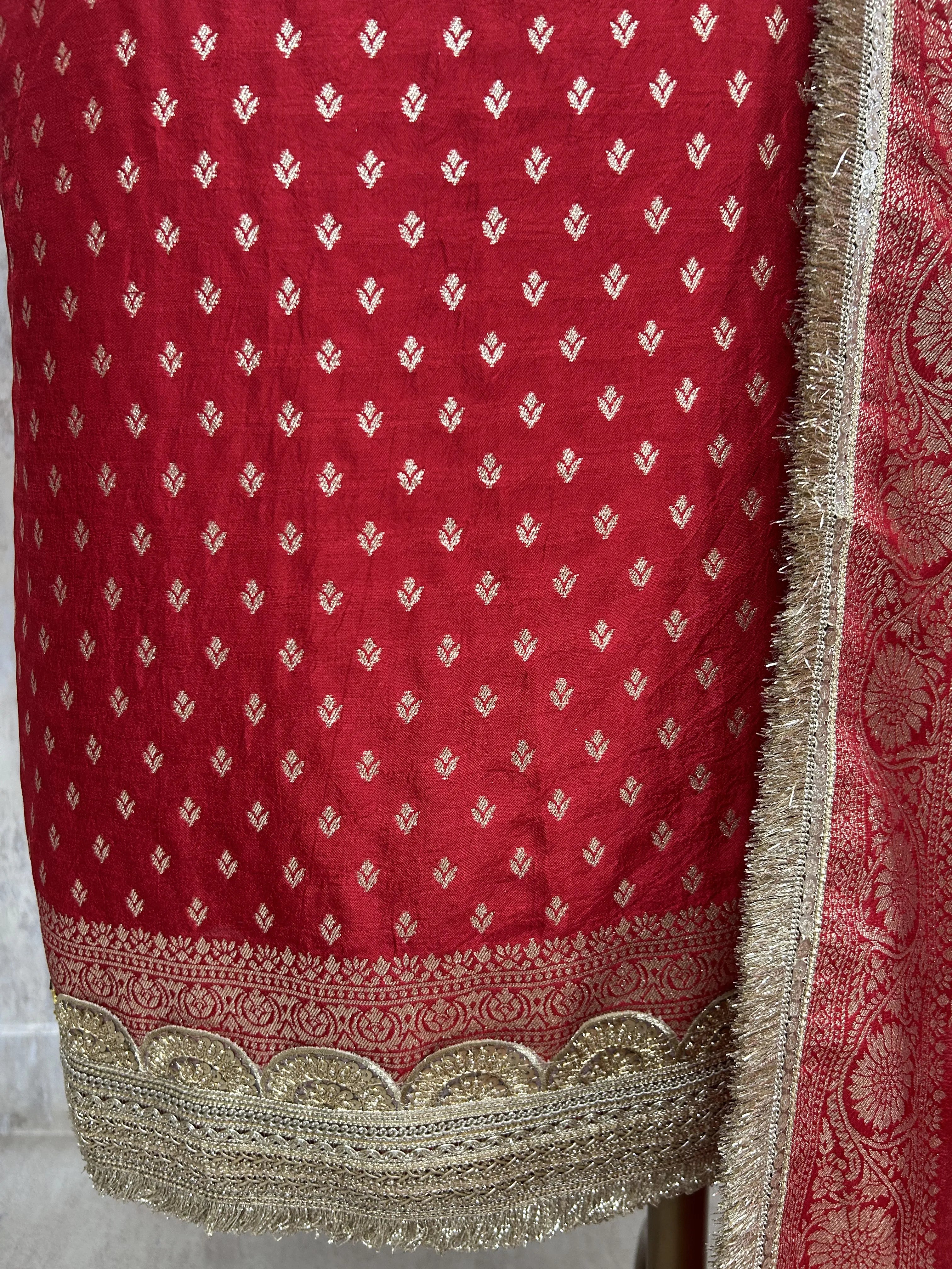 Dola Silk Unstitched Suit Set with Banarasi Weaving