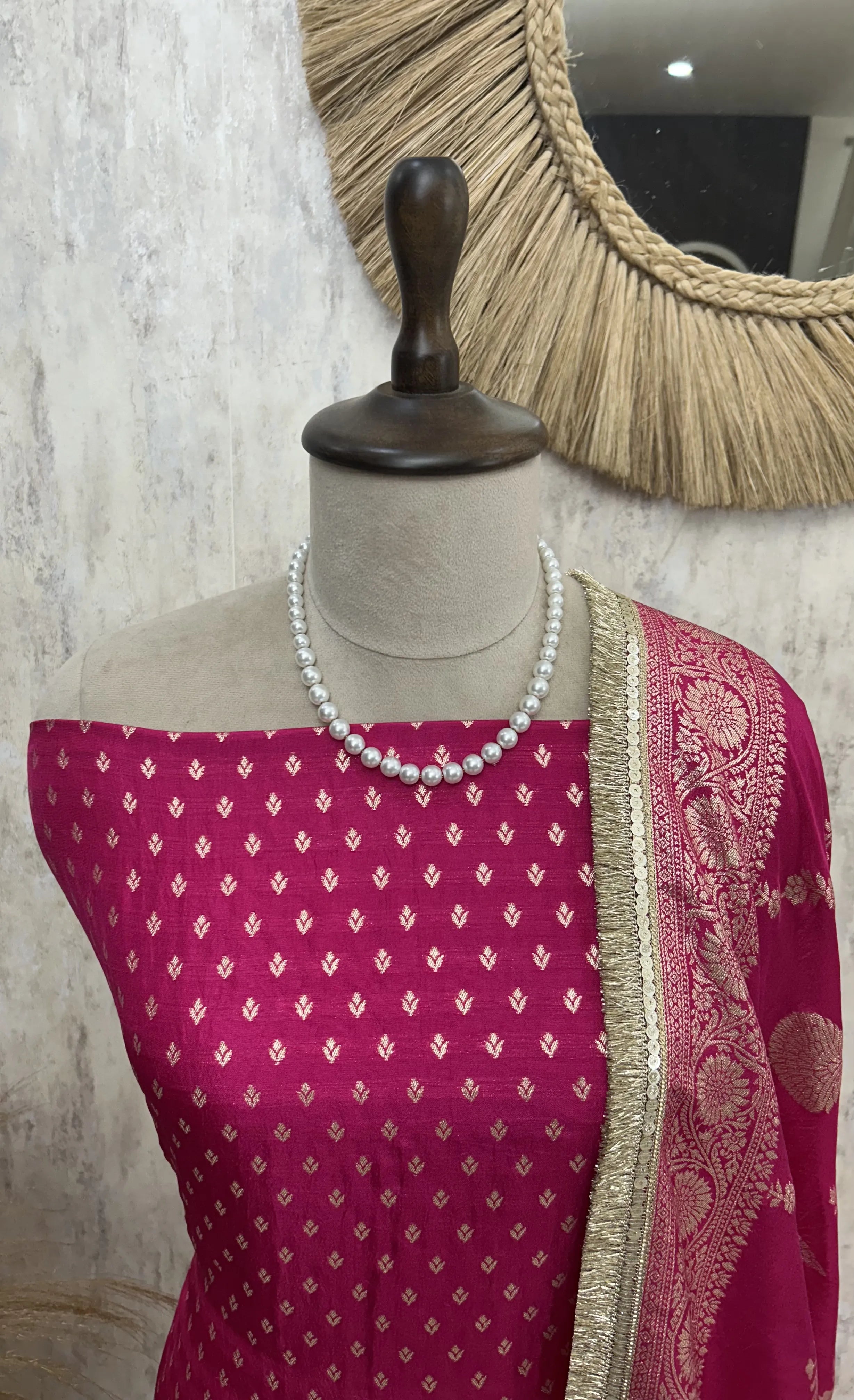 Dola Silk Unstitched Suit Set with Banarasi Weaving