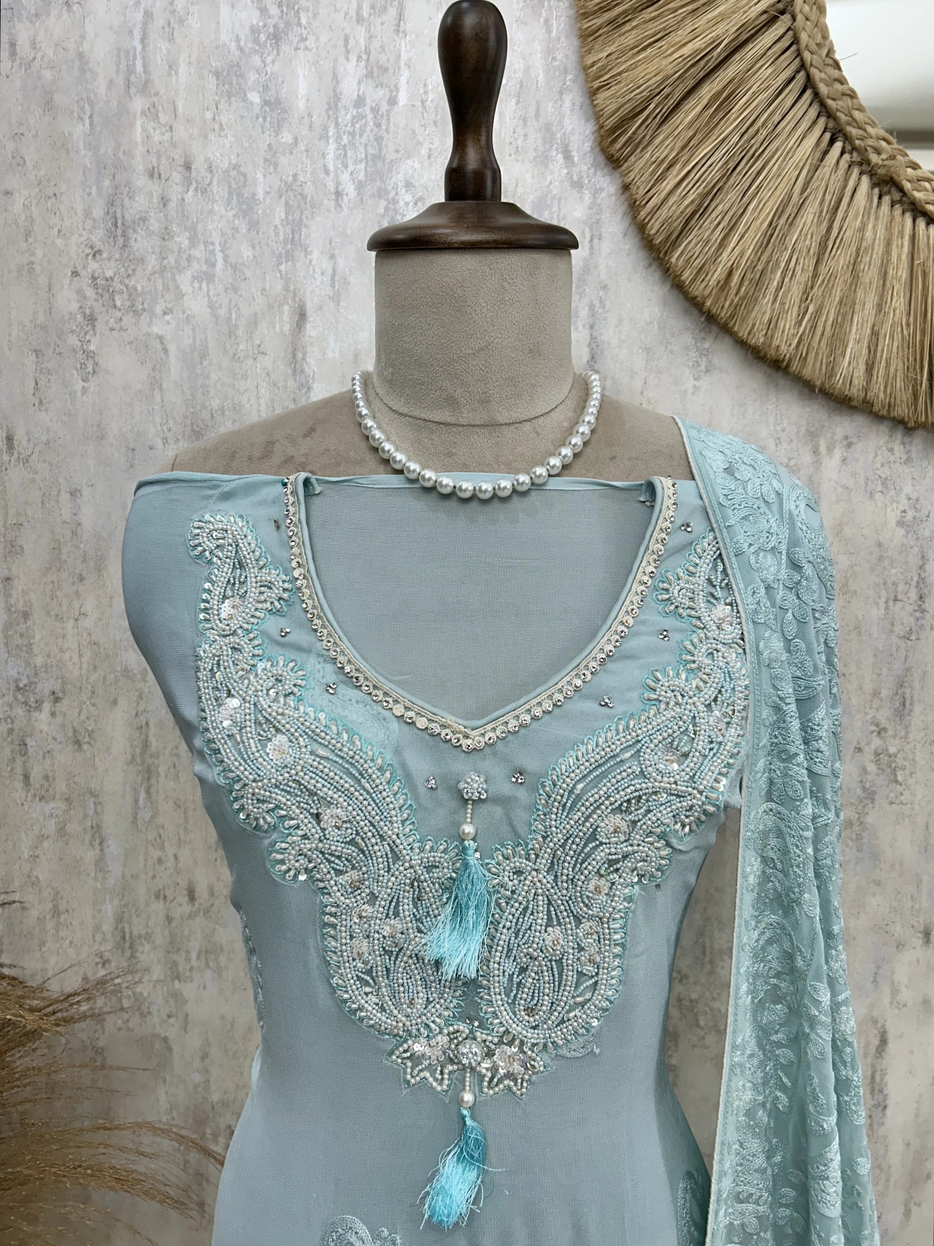 Georgette Unstitched Suit Set With Chikankari Work