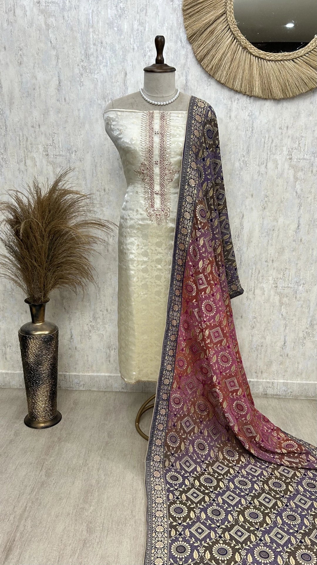 Hand Embroidered Tissue Silk Unstitched Suit Set