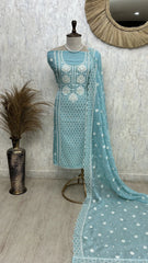 Organza Unstitched Suit Set With Thread Work