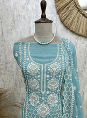 Organza Unstitched Suit Set With Thread Work