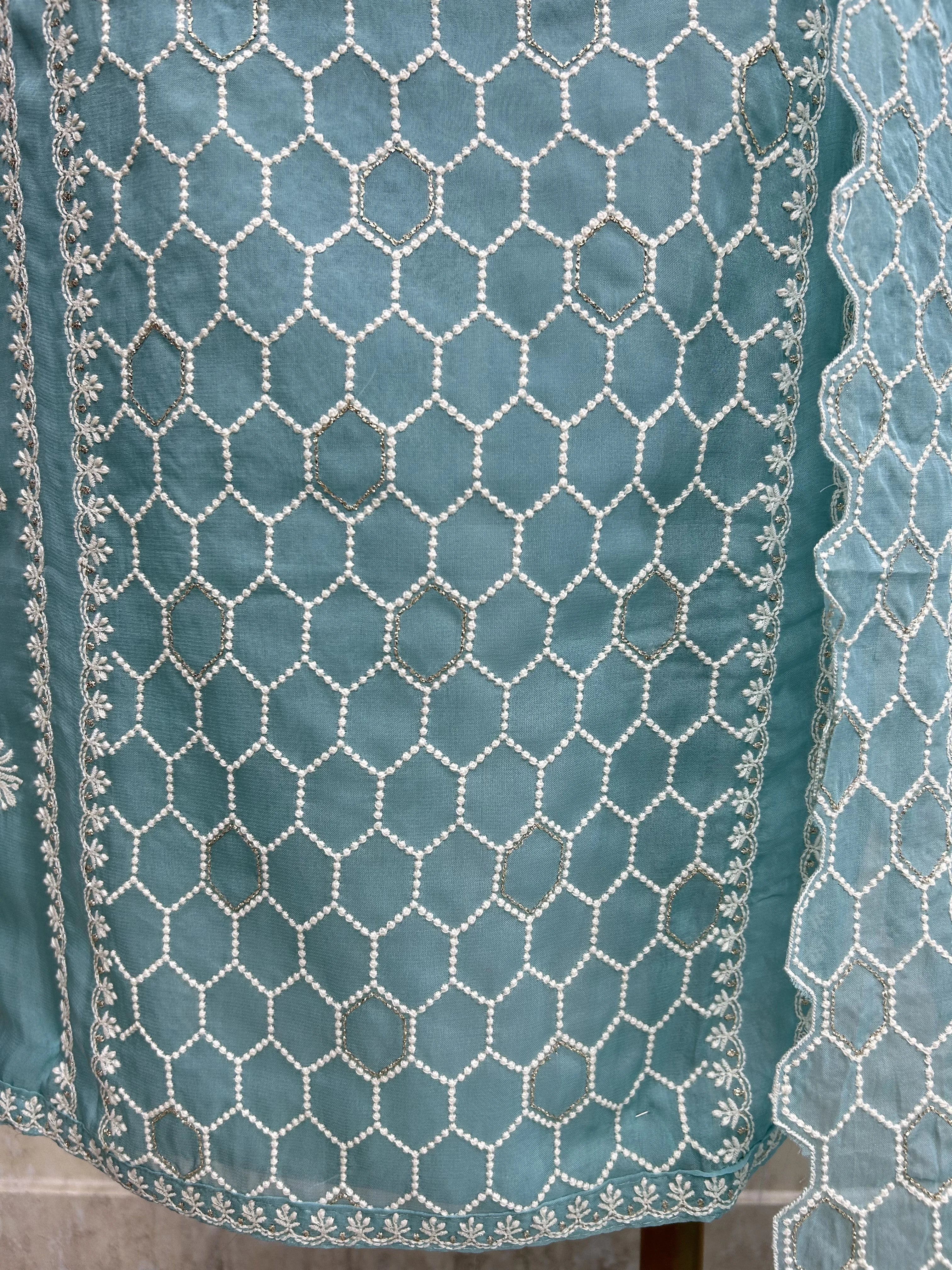 Organza Unstitched Suit Set With Thread Work