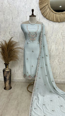 Thread Work Mul Chanderi Unstitched Suit Set