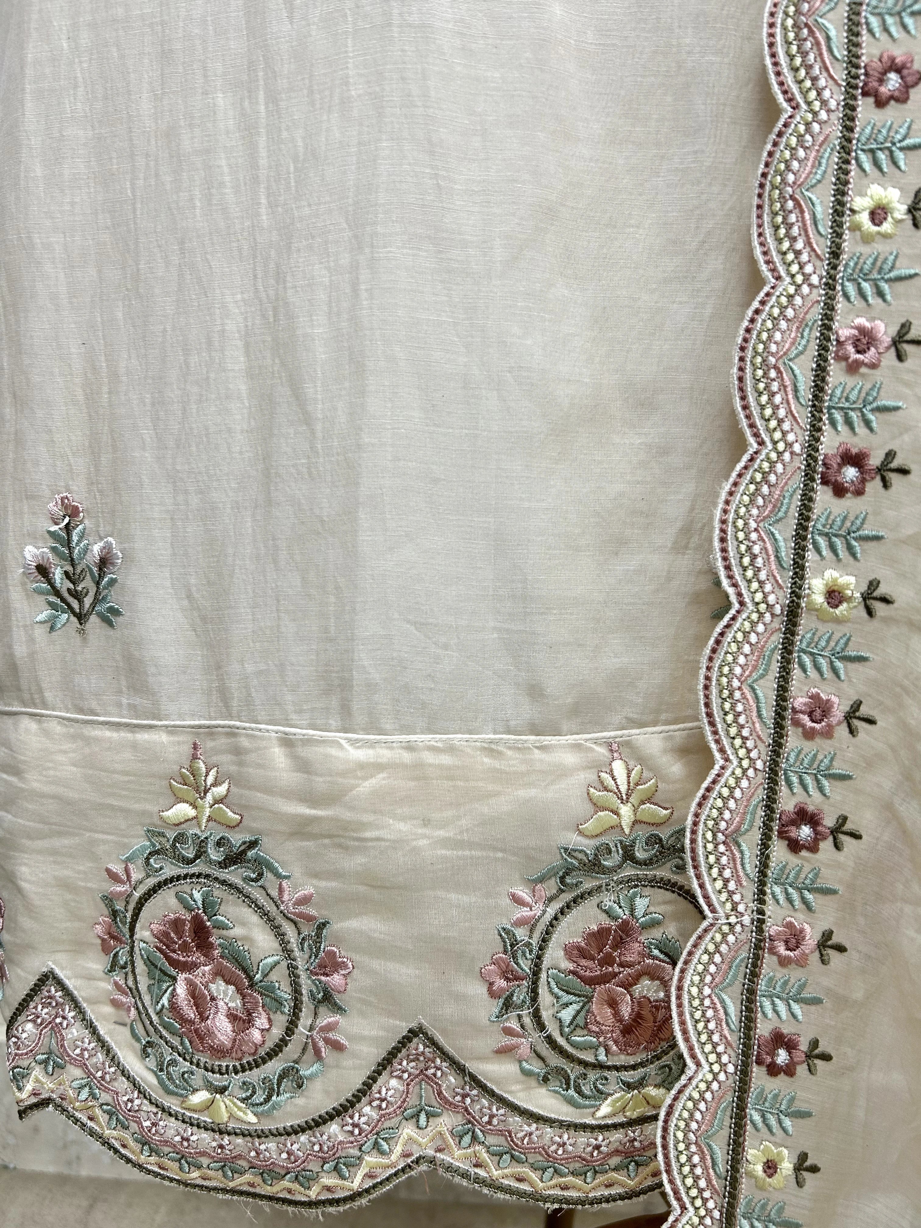 Thread Work Mul Chanderi Unstitched Suit Set