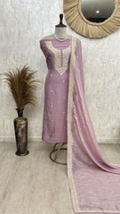 Linen unstitched suit with Intricate Hand Embroidery