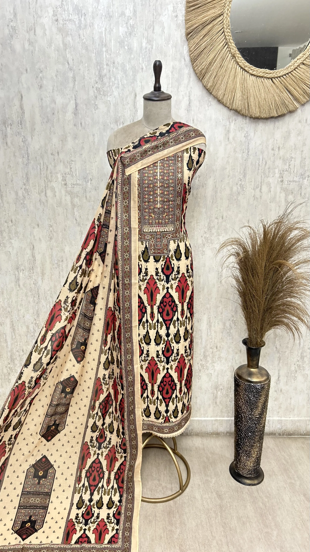 Heritage Ikat Printed Cotton Unstitched Suit
