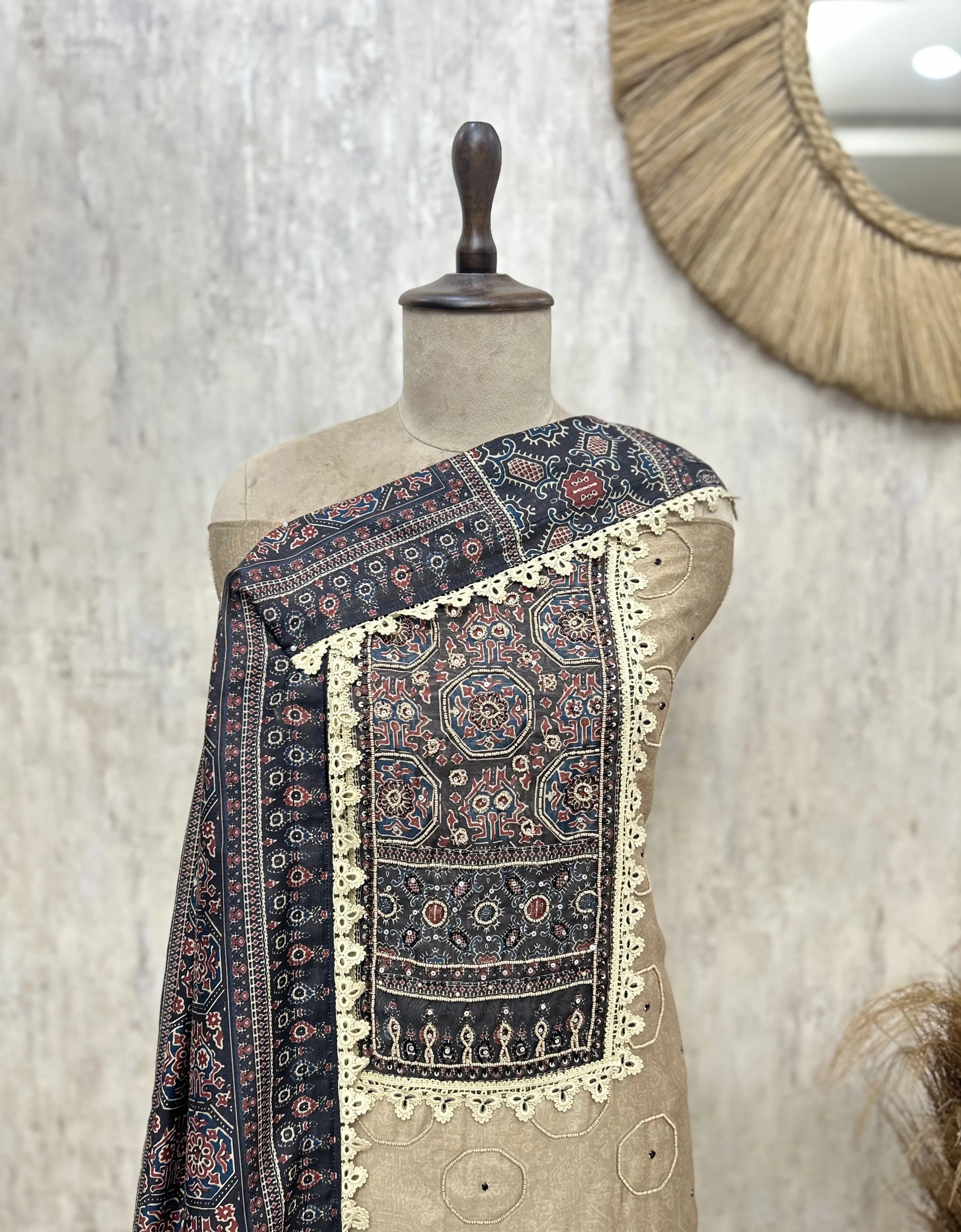 Handcrafted  Embroidered Jamdani Linen Unstitched Suits