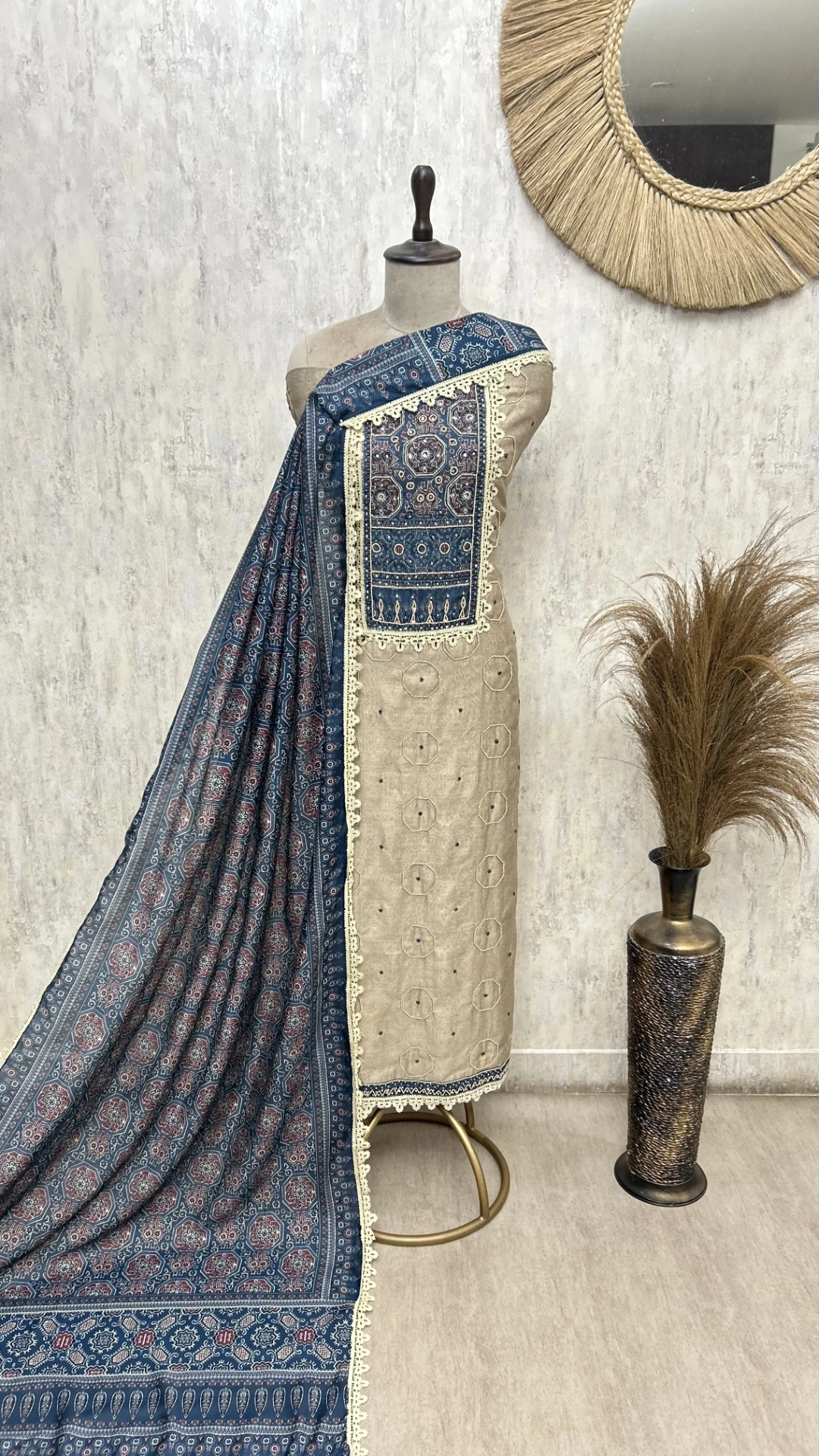 Handcrafted  Embroidered Jamdani Linen Unstitched Suits